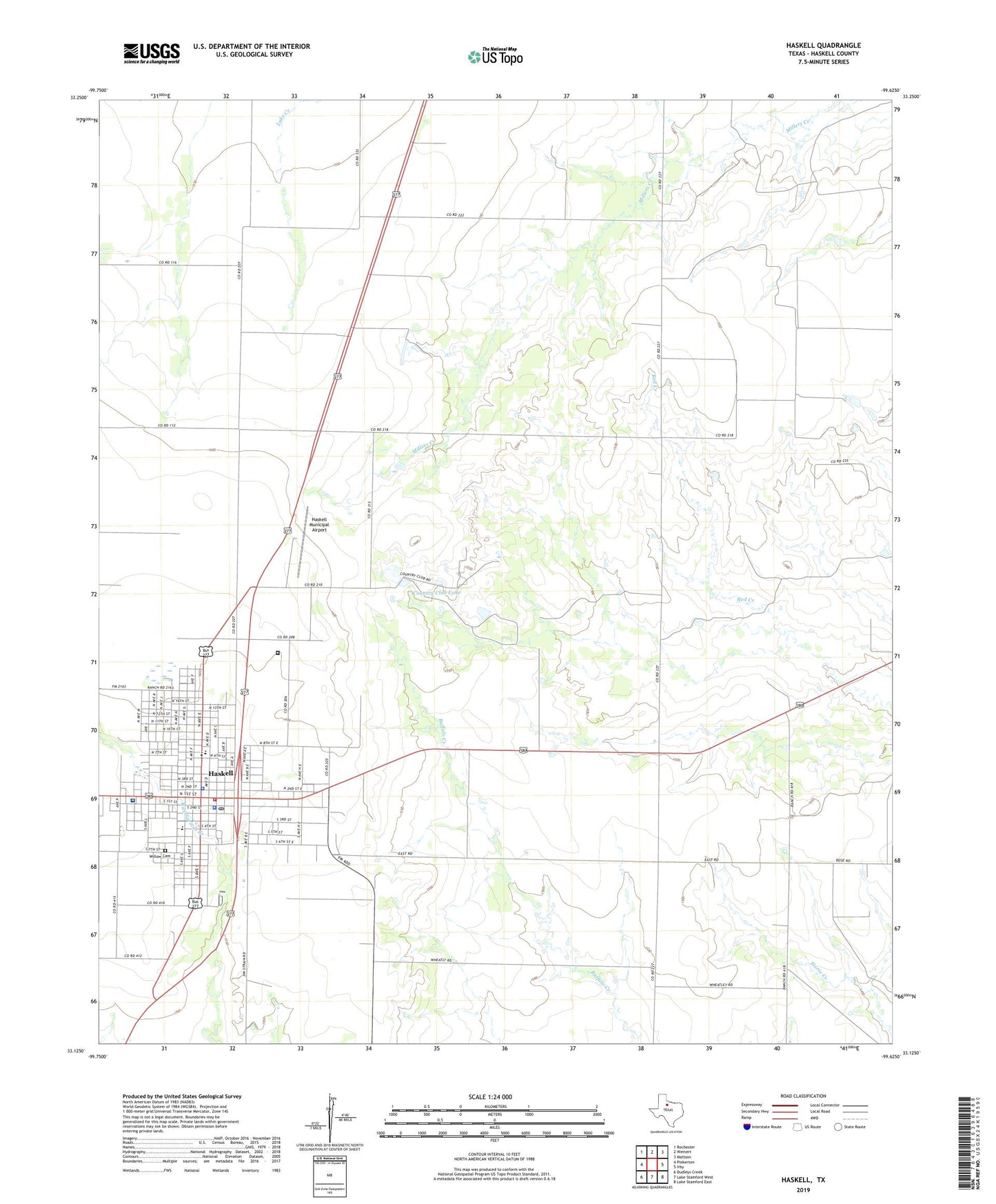 Haskell Texas US Topo Map Image