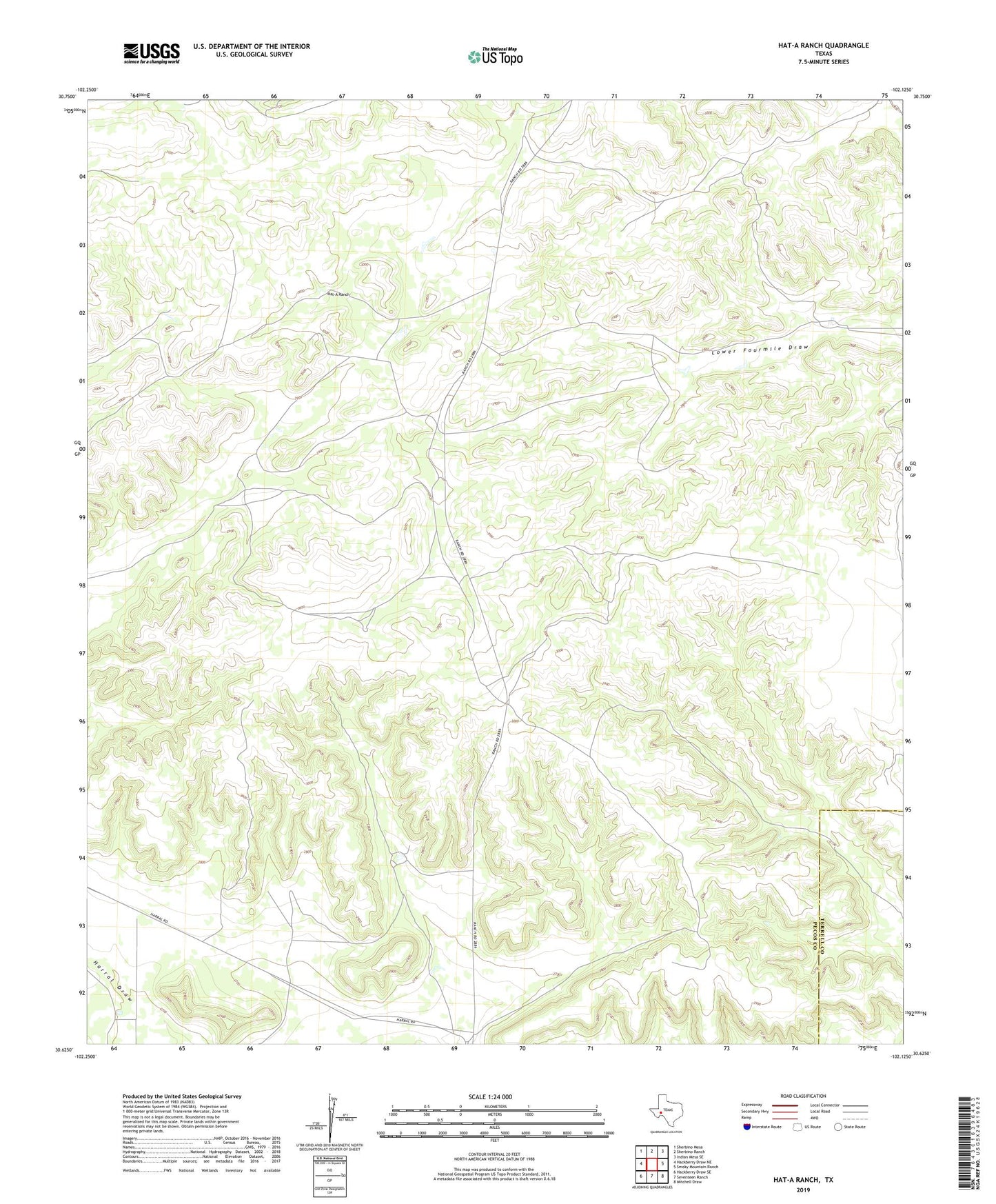 Hat-A Ranch Texas US Topo Map Image