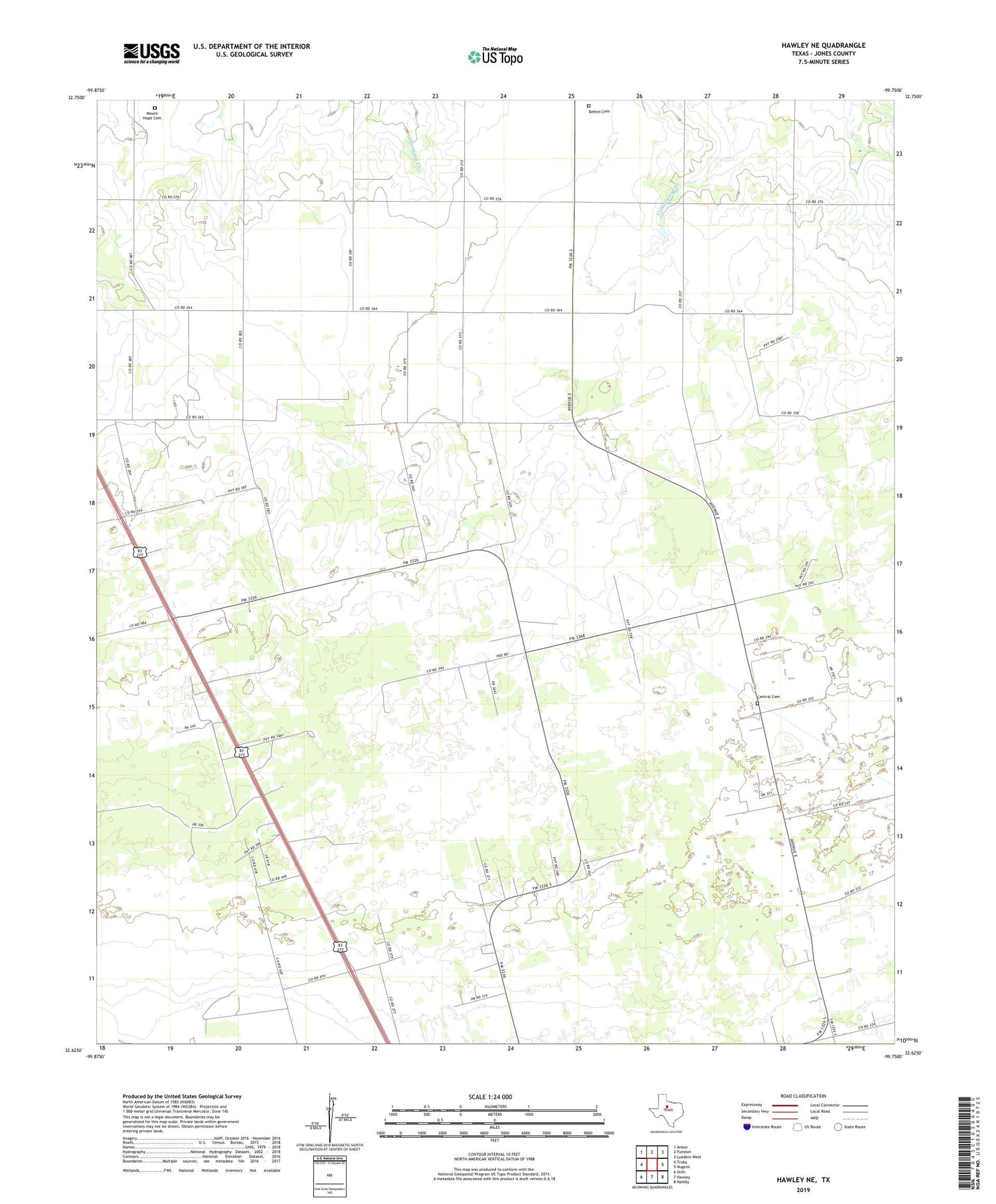 Hawley NE Texas US Topo Map Image