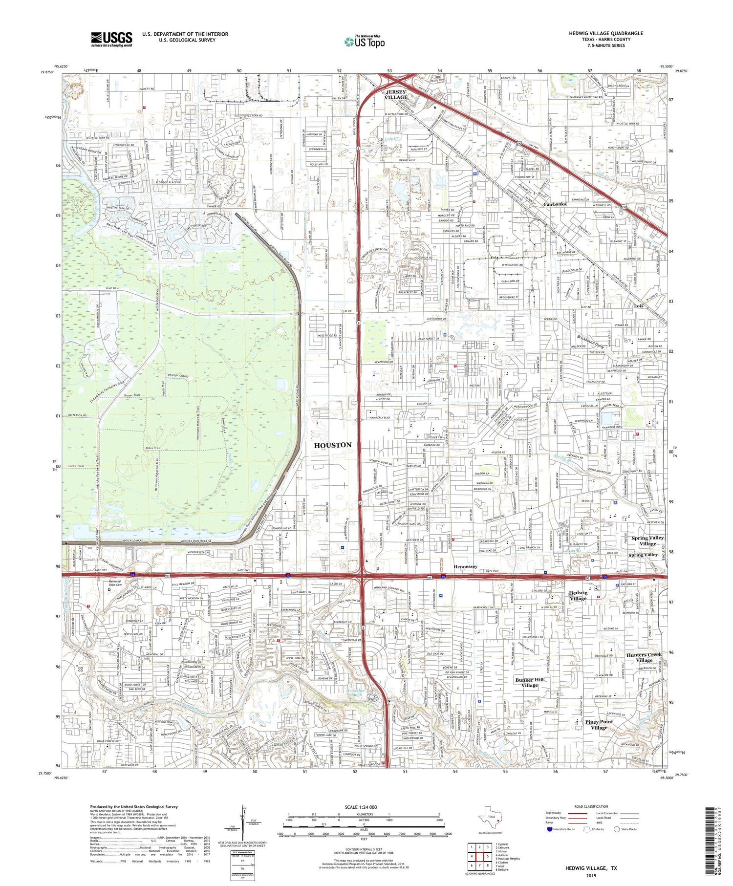 Hedwig Village Texas US Topo Map Image