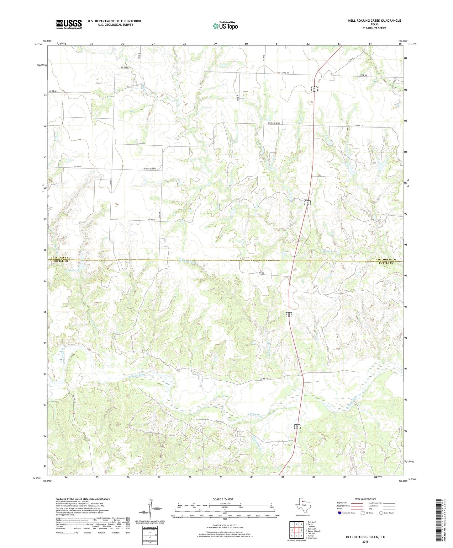 Hell Roaring Creek Texas US Topo Map Image
