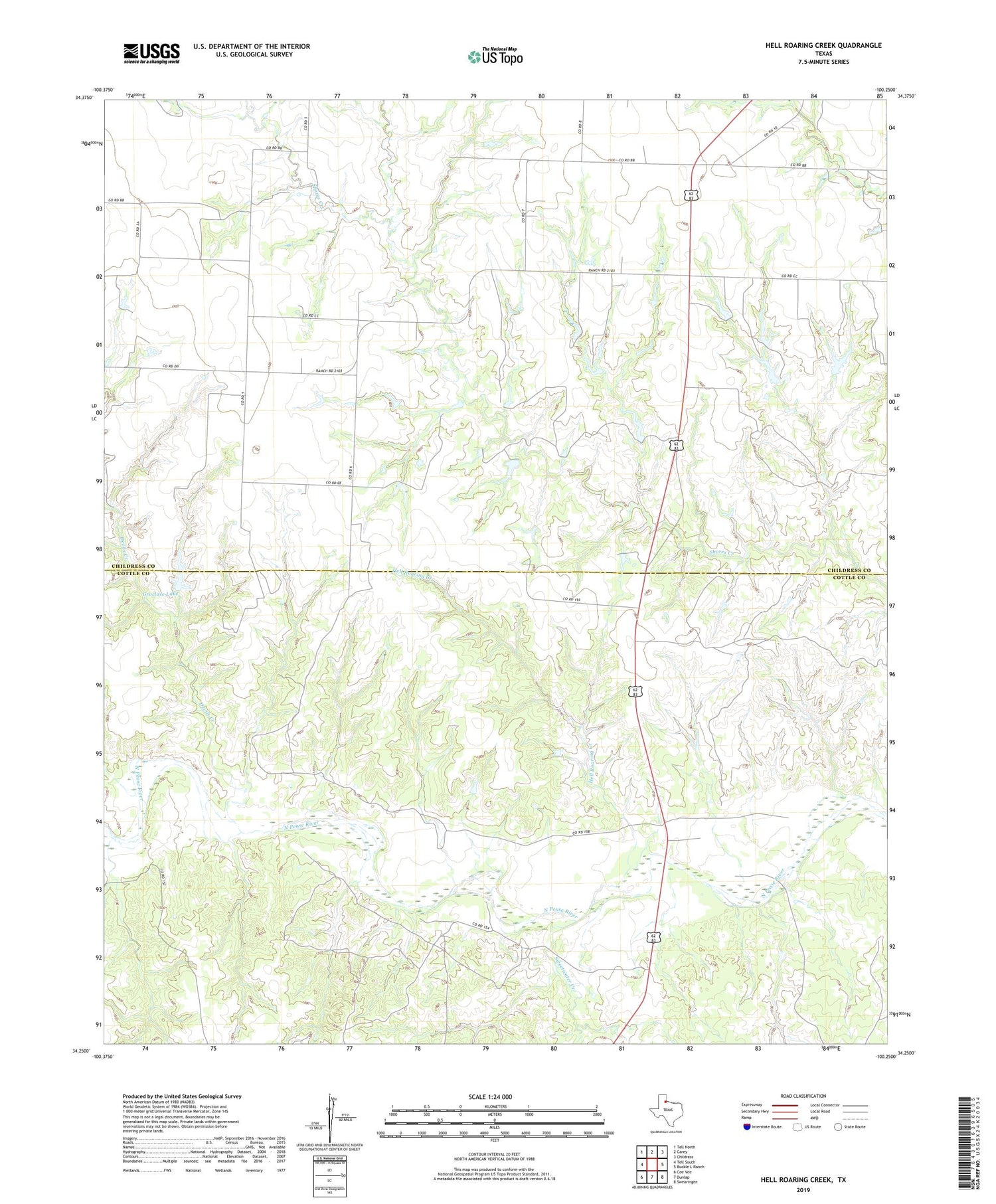 Hell Roaring Creek Texas US Topo Map Image
