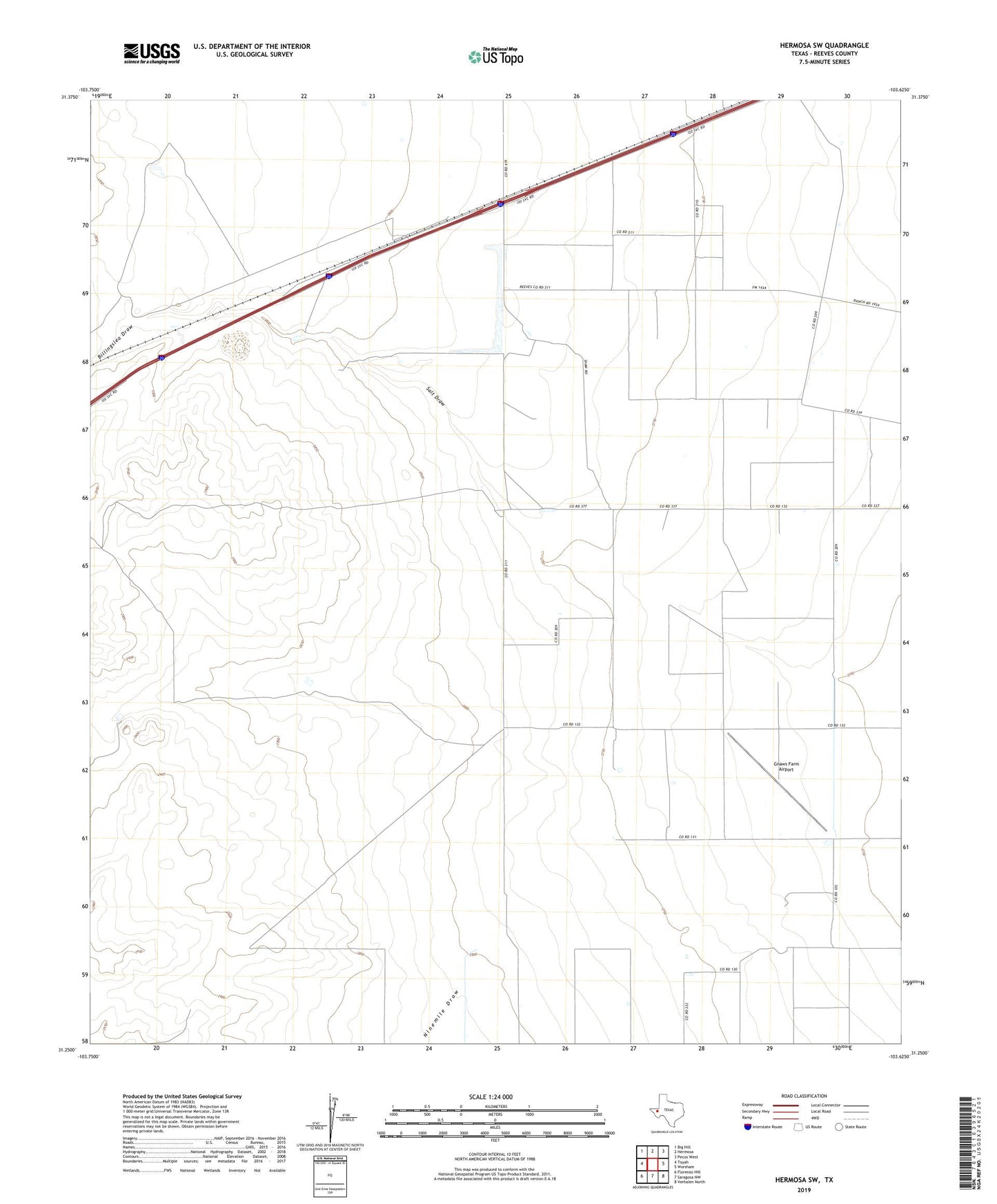Hermosa SW Texas US Topo Map Image