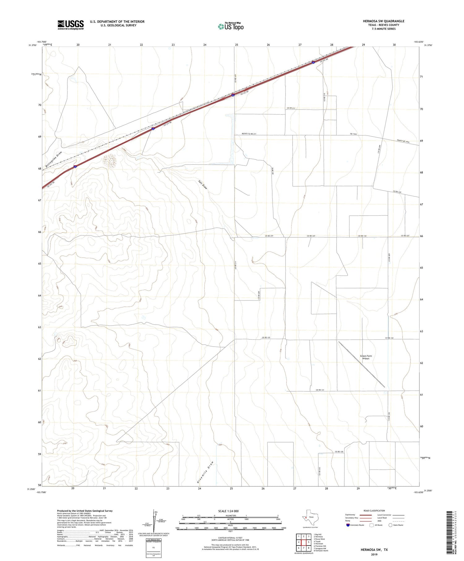 Hermosa SW Texas US Topo Map Image
