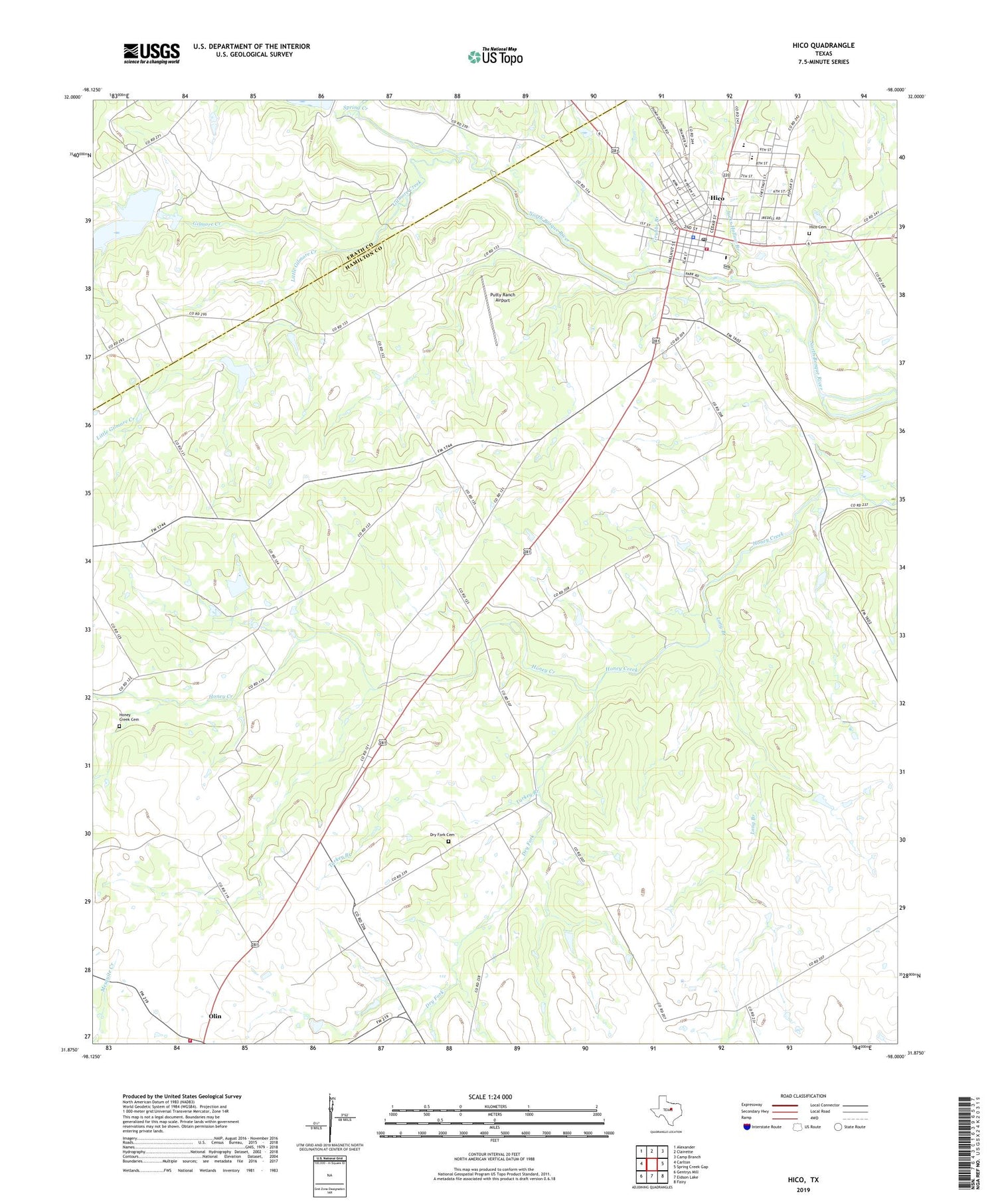 Hico Texas US Topo Map Image