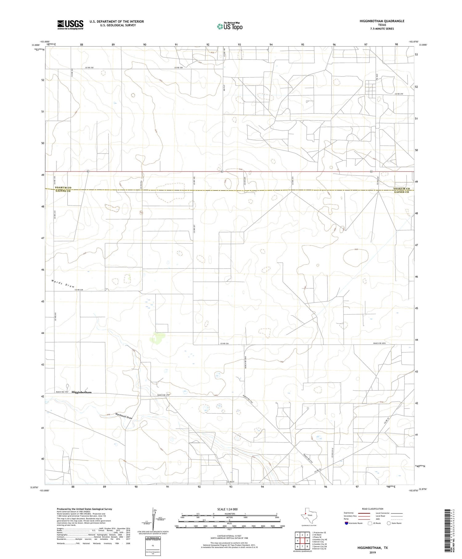Higginbotham Texas US Topo Map Image