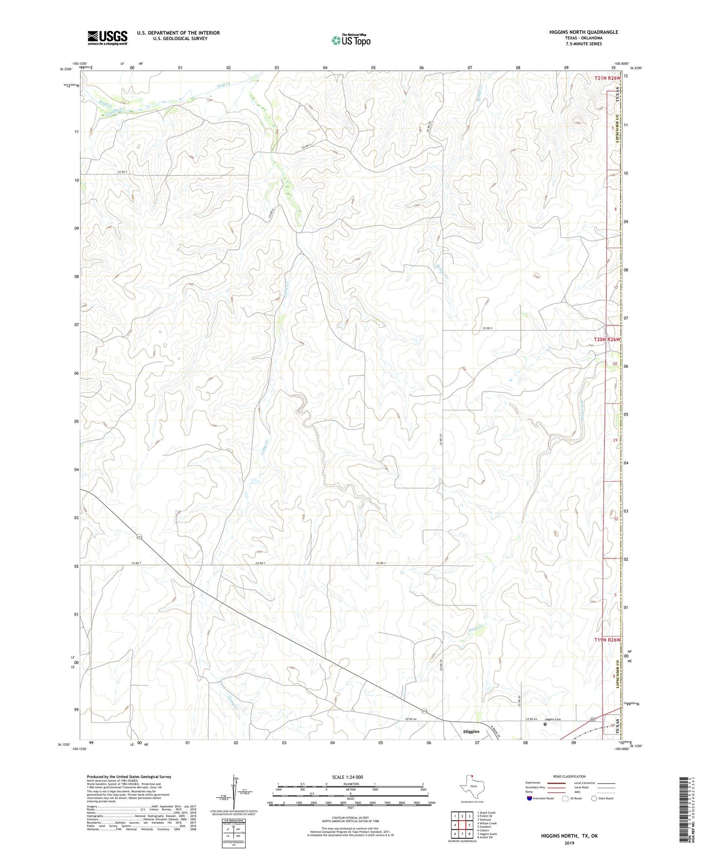 Higgins North Texas US Topo Map Image