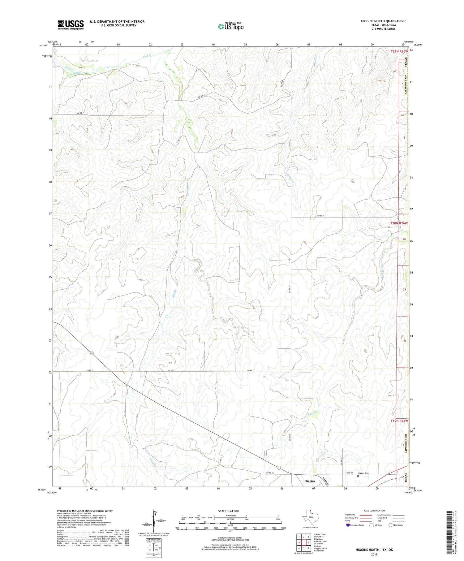 Higgins North Texas US Topo Map Image