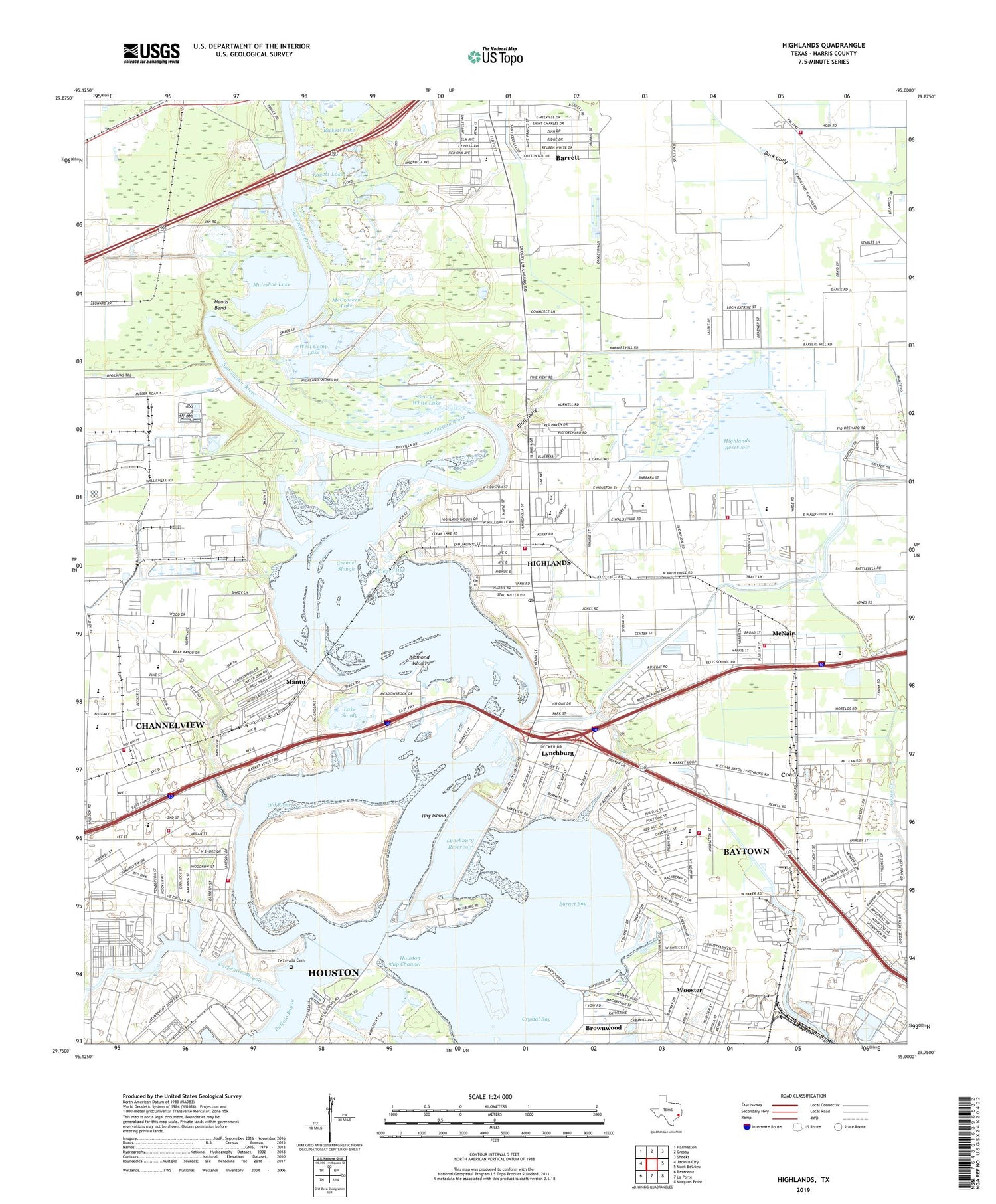 Highlands Texas US Topo Map Image