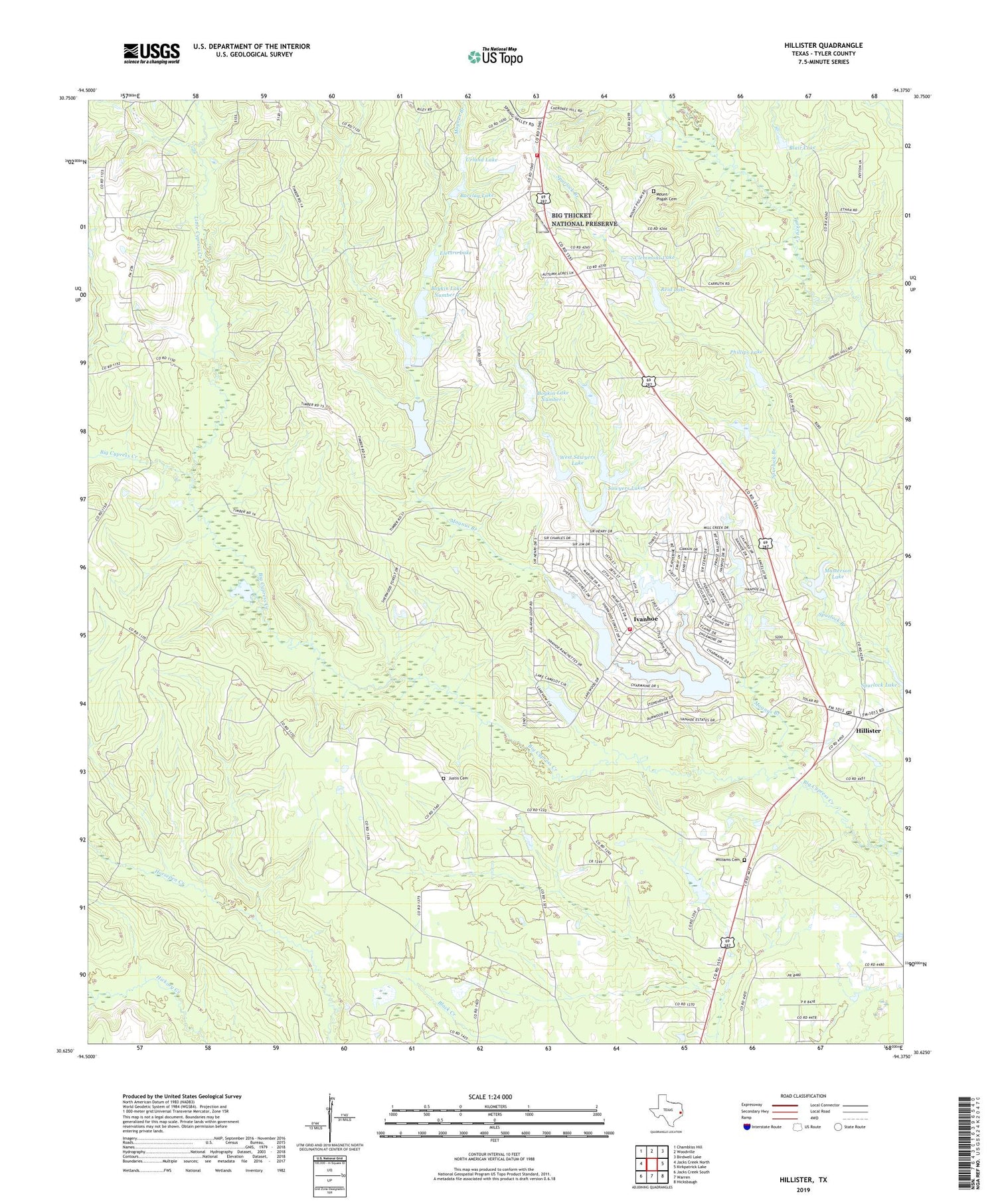 Hillister Texas US Topo Map Image