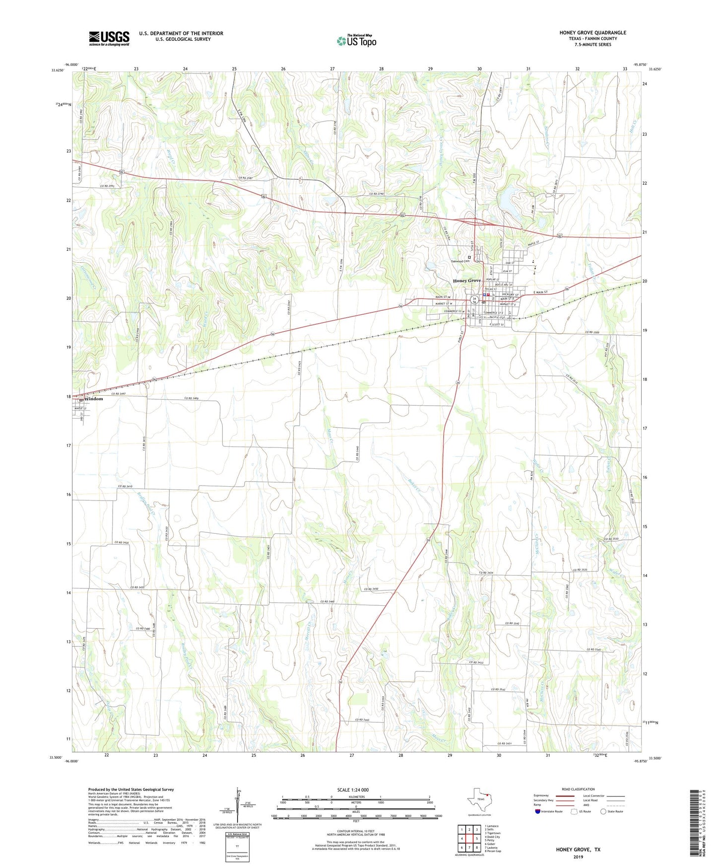 Honey Grove Texas US Topo Map Image