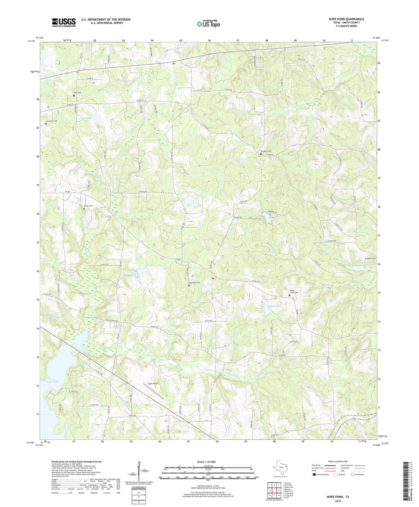 Hope Pond Texas US Topo Map Image