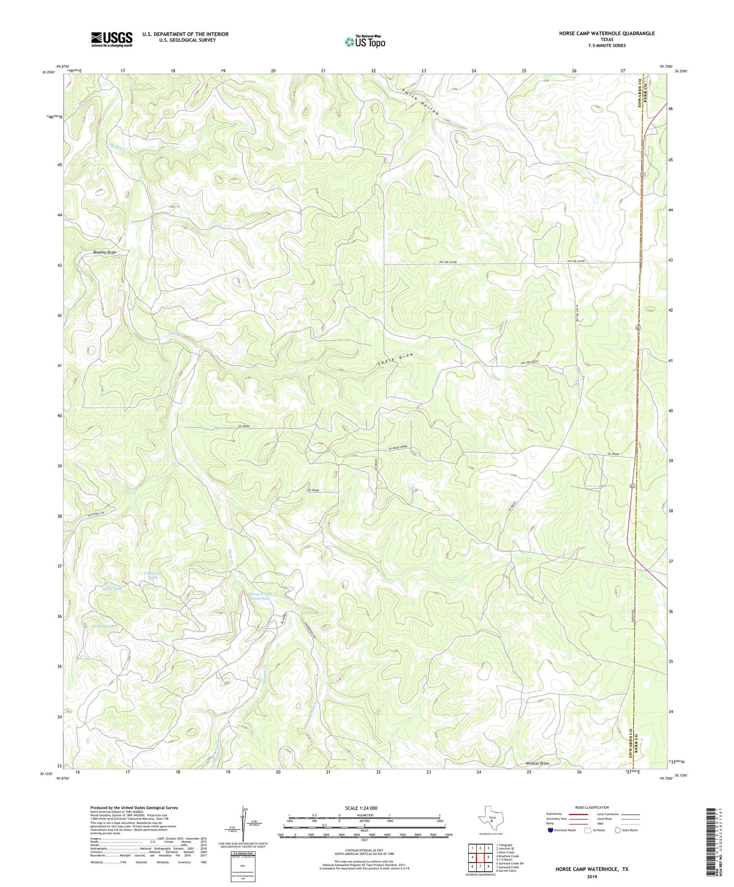 Horse Camp Waterhole Texas US Topo Map Image
