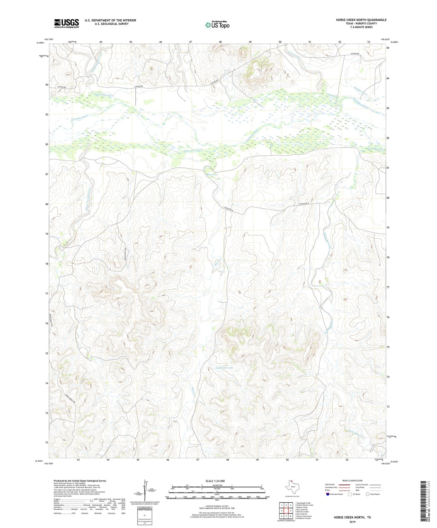 Horse Creek North Texas US Topo Map Image