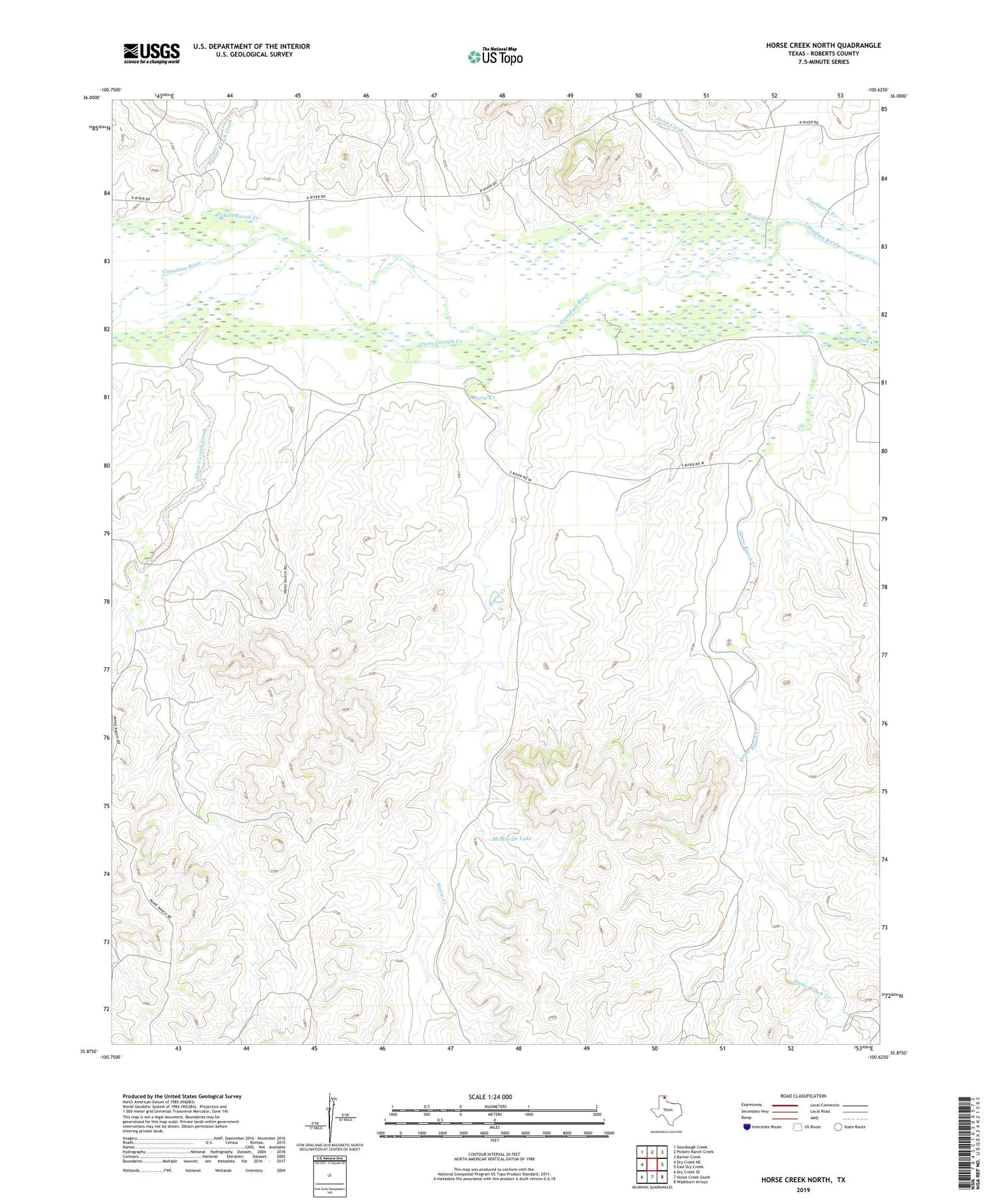 Horse Creek North Texas US Topo Map Image