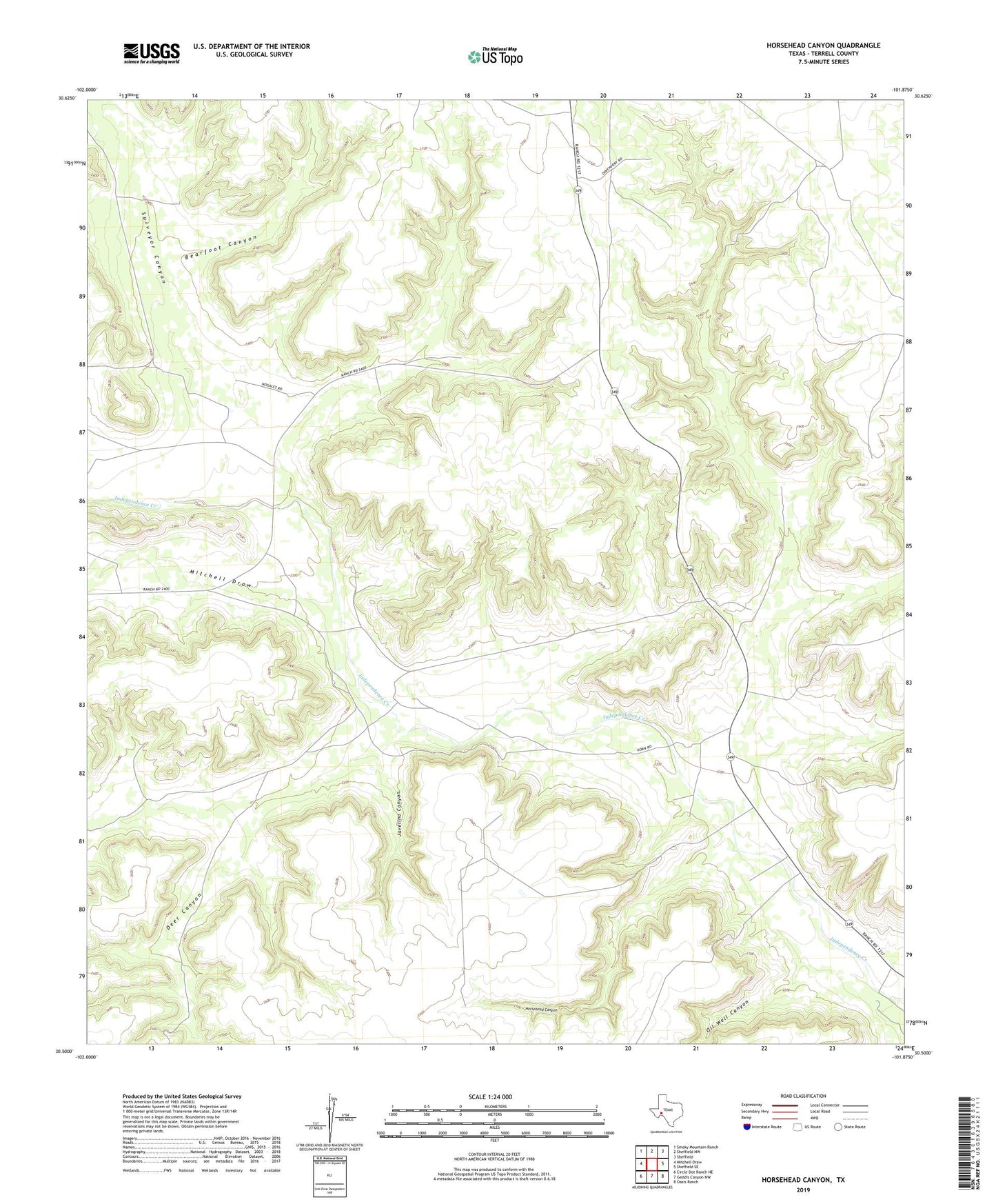 Horsehead Canyon Texas US Topo Map Image