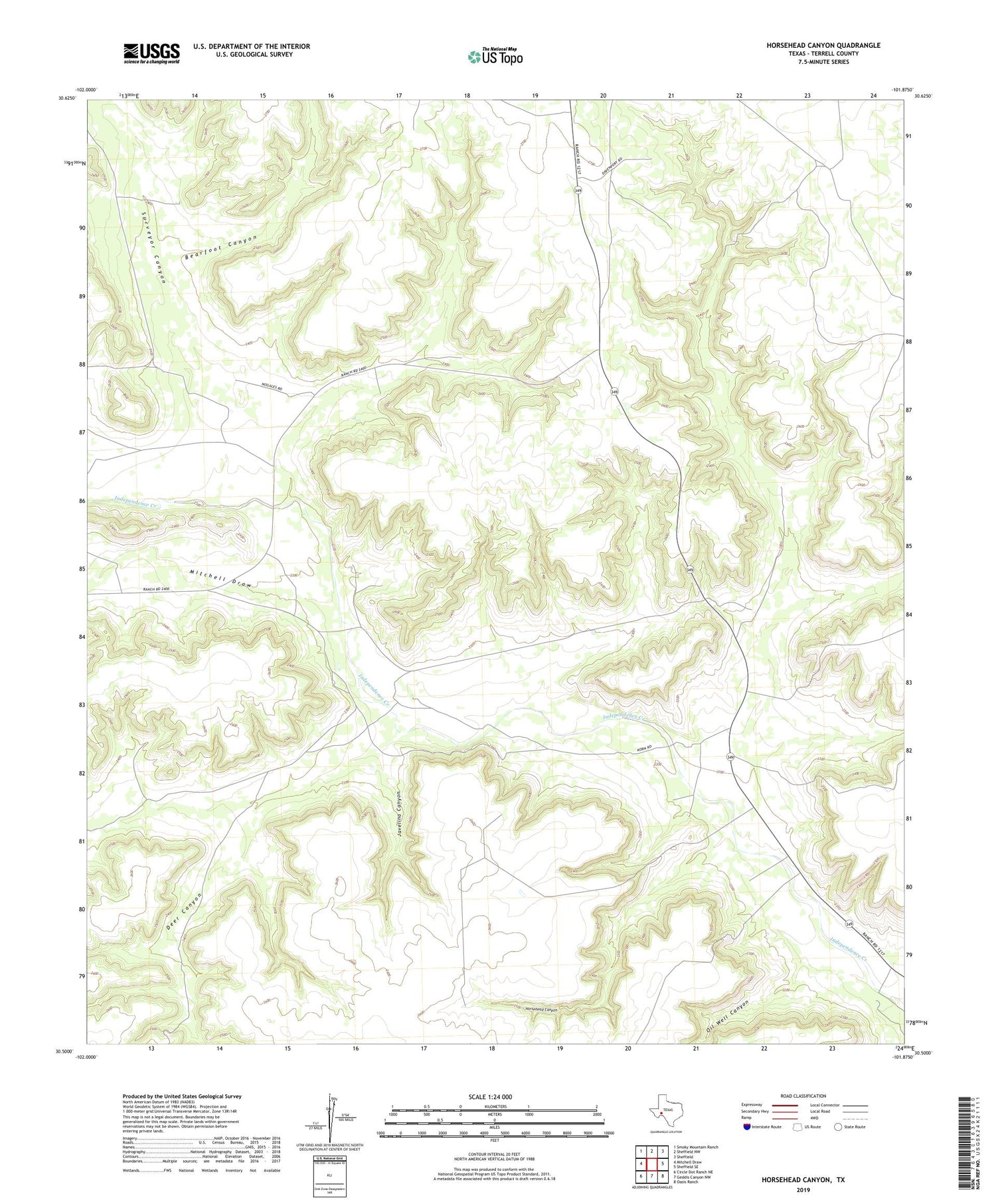 Horsehead Canyon Texas US Topo Map Image