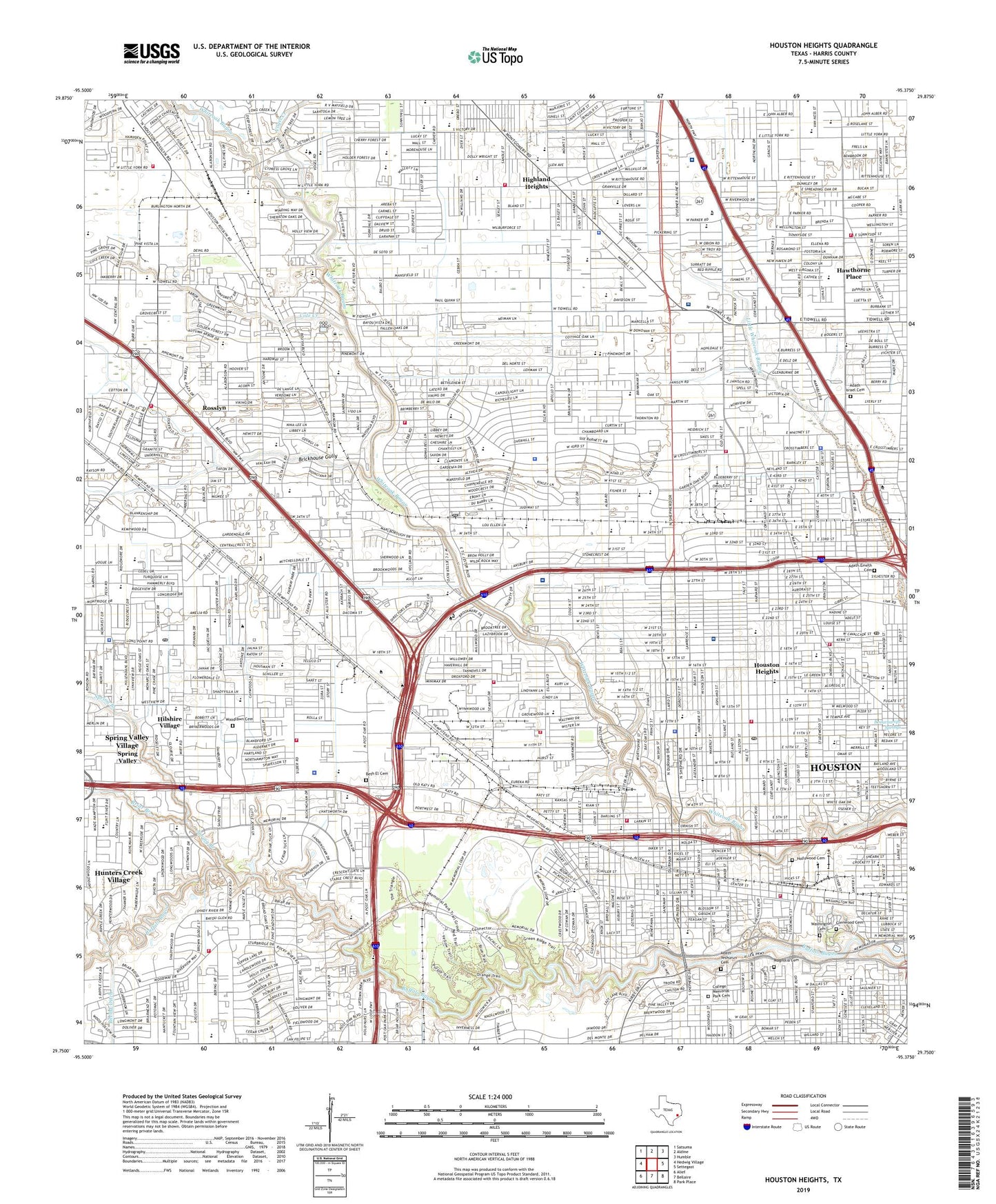 Houston Heights Texas US Topo Map Image