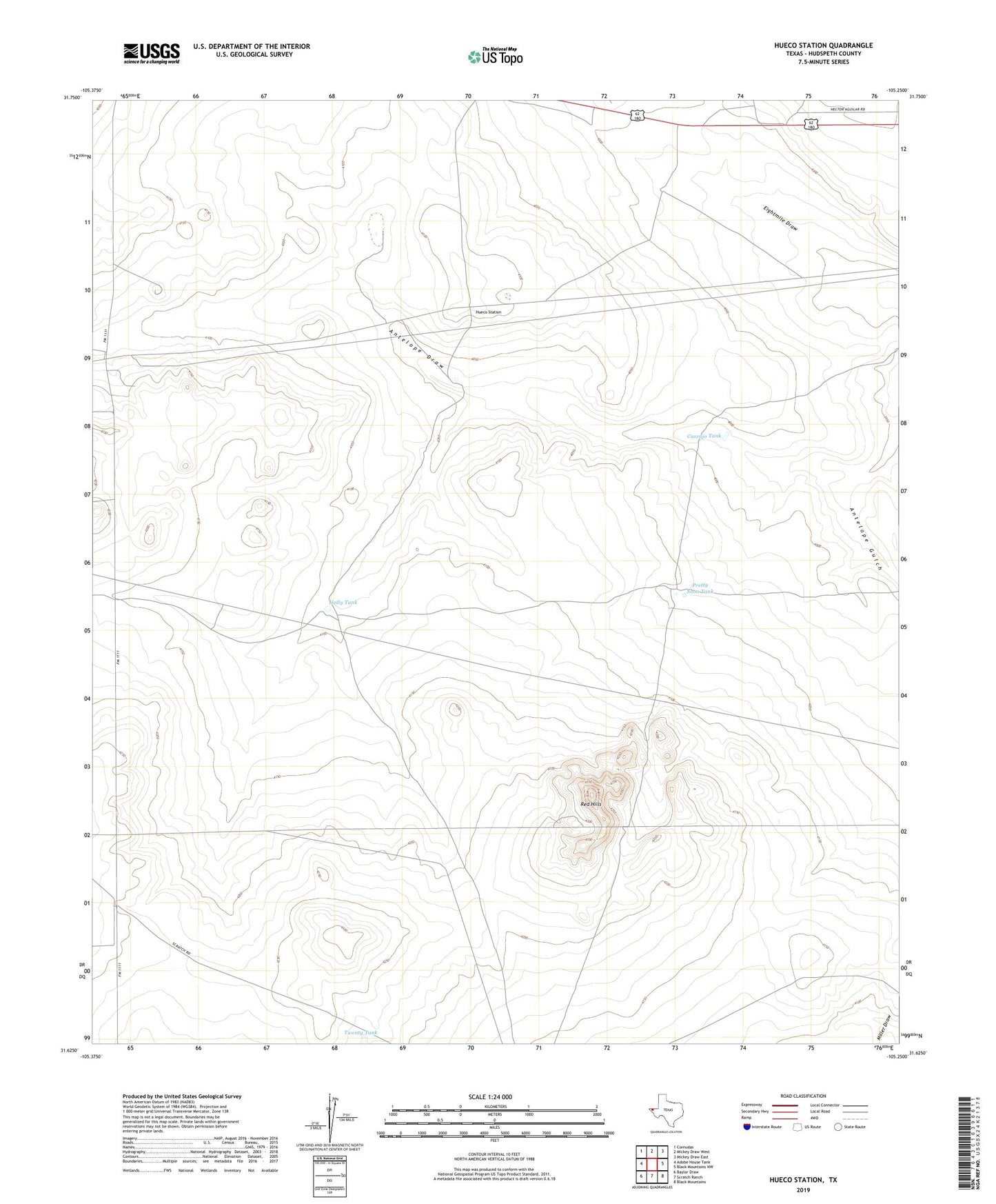 Hueco Station Texas US Topo Map Image
