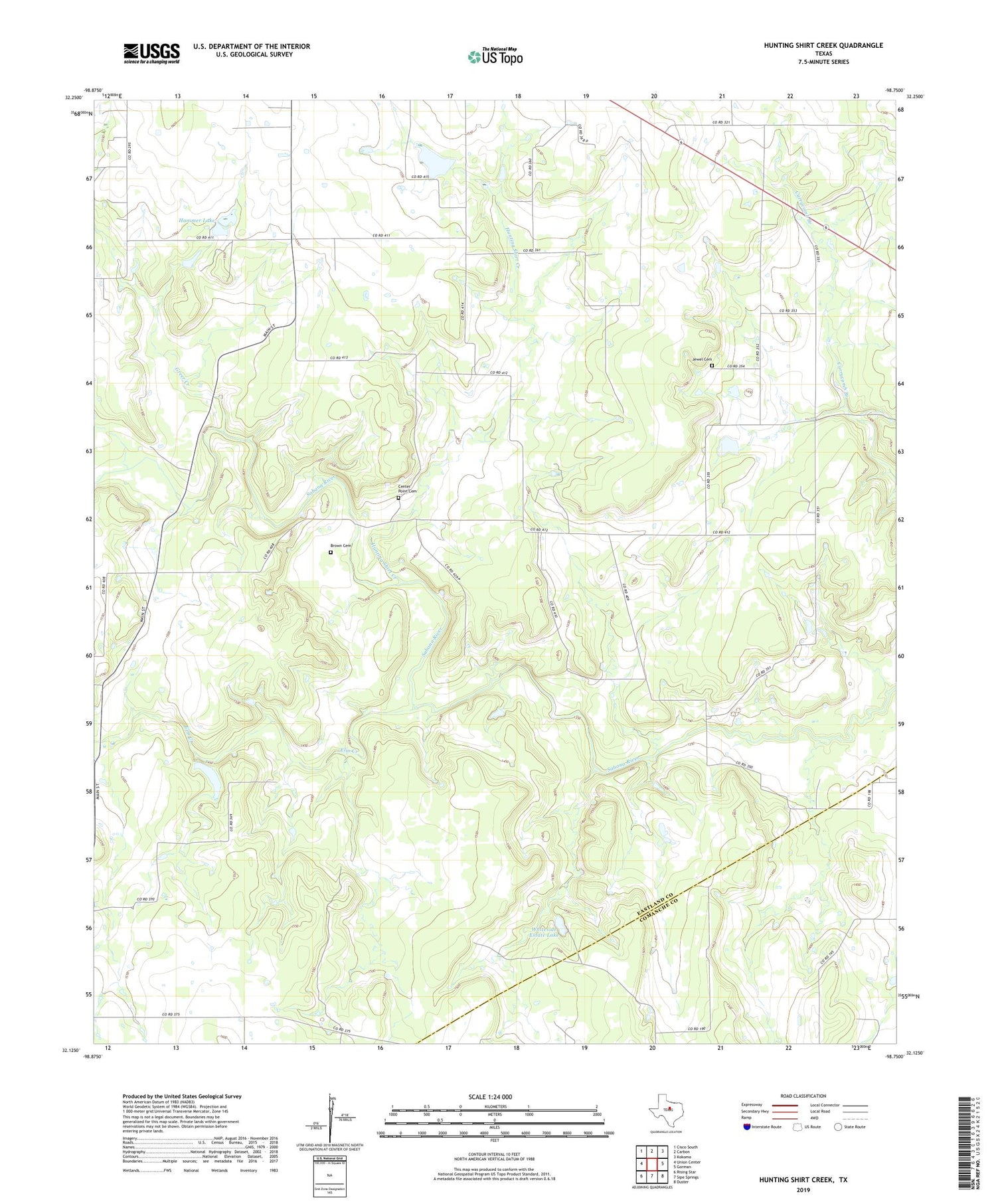 Hunting Shirt Creek Texas US Topo Map Image