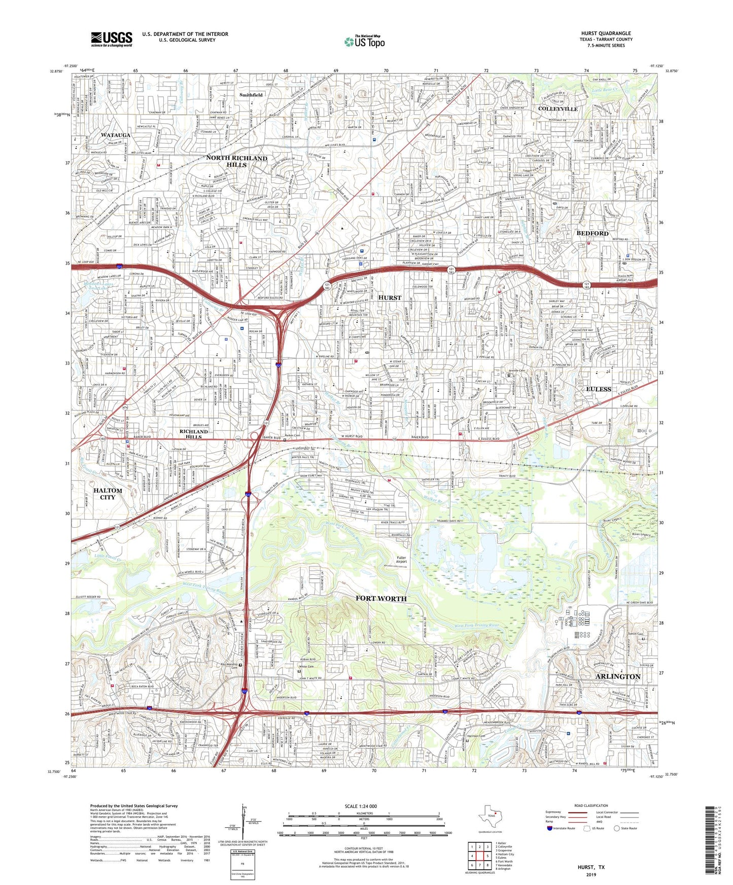 Hurst Texas US Topo Map Image