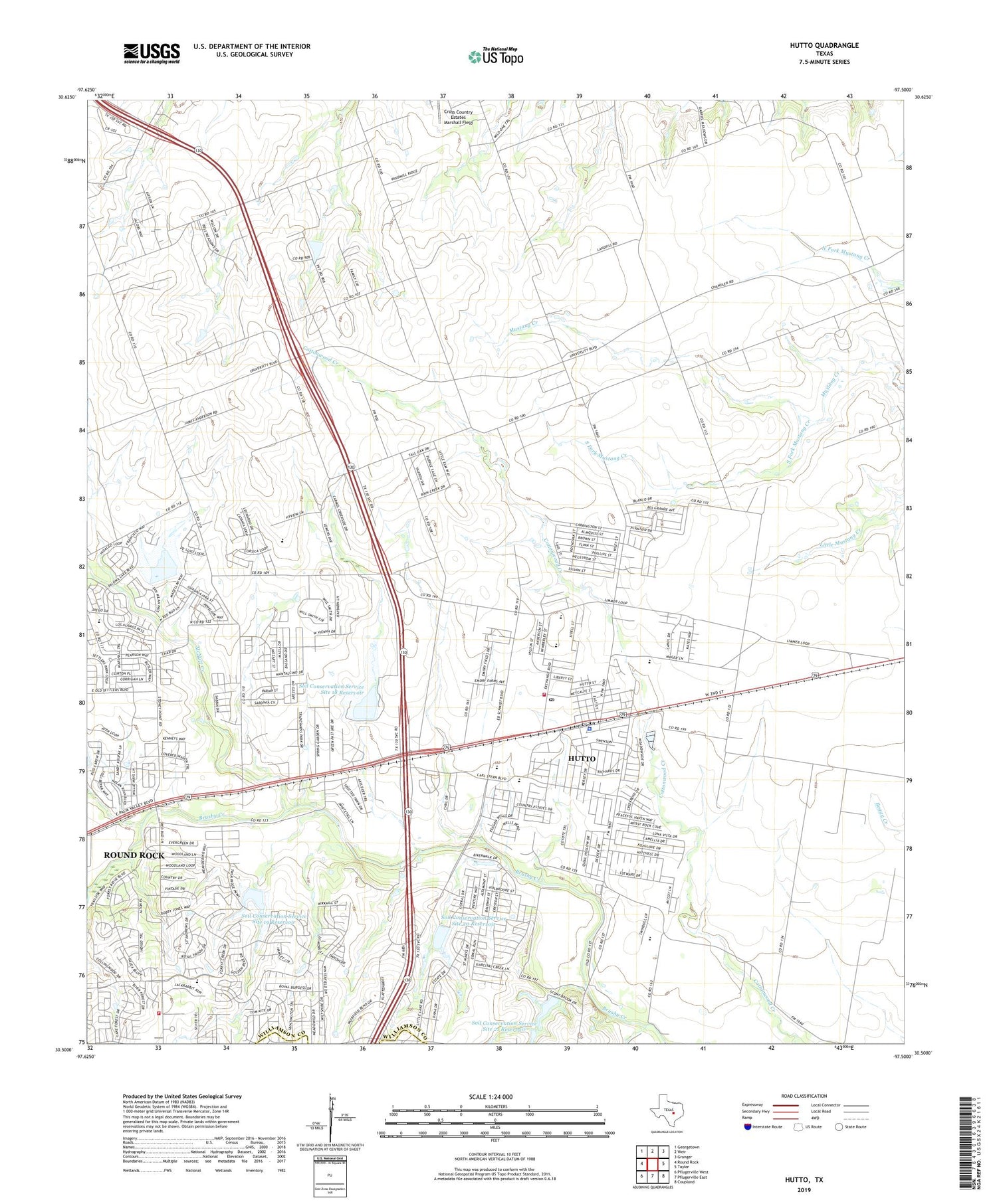 Hutto Texas US Topo Map Image