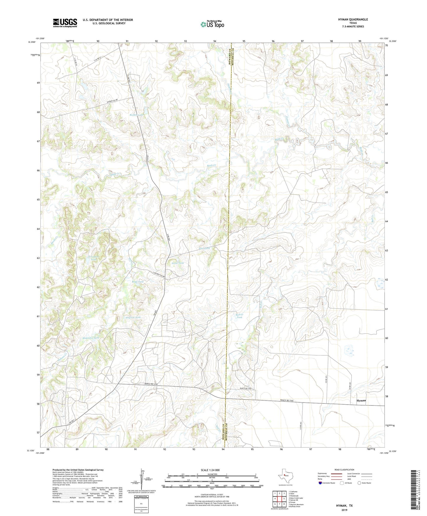 Hyman Texas US Topo Map Image