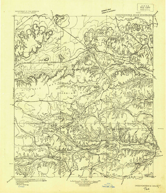 Historic 1929 Independence Draw Texas 30'x30' Topo Map Image