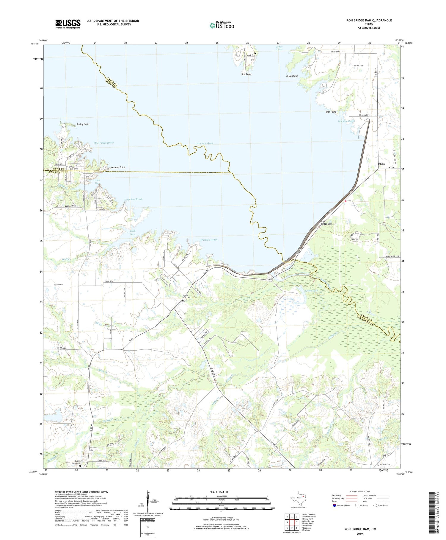 Iron Bridge Dam Texas US Topo Map Image