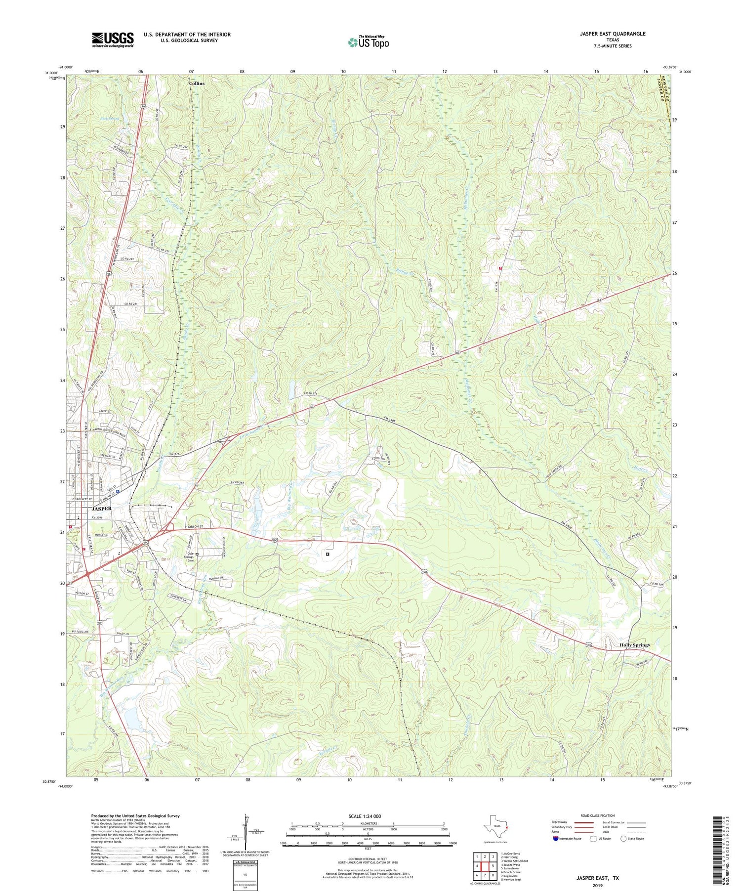 Jasper East Texas US Topo Map Image