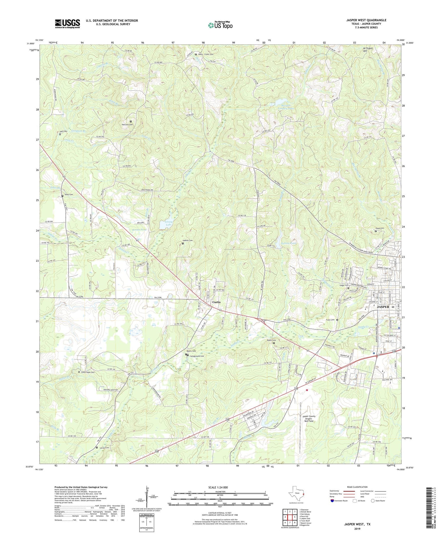 Jasper West Texas US Topo Map Image