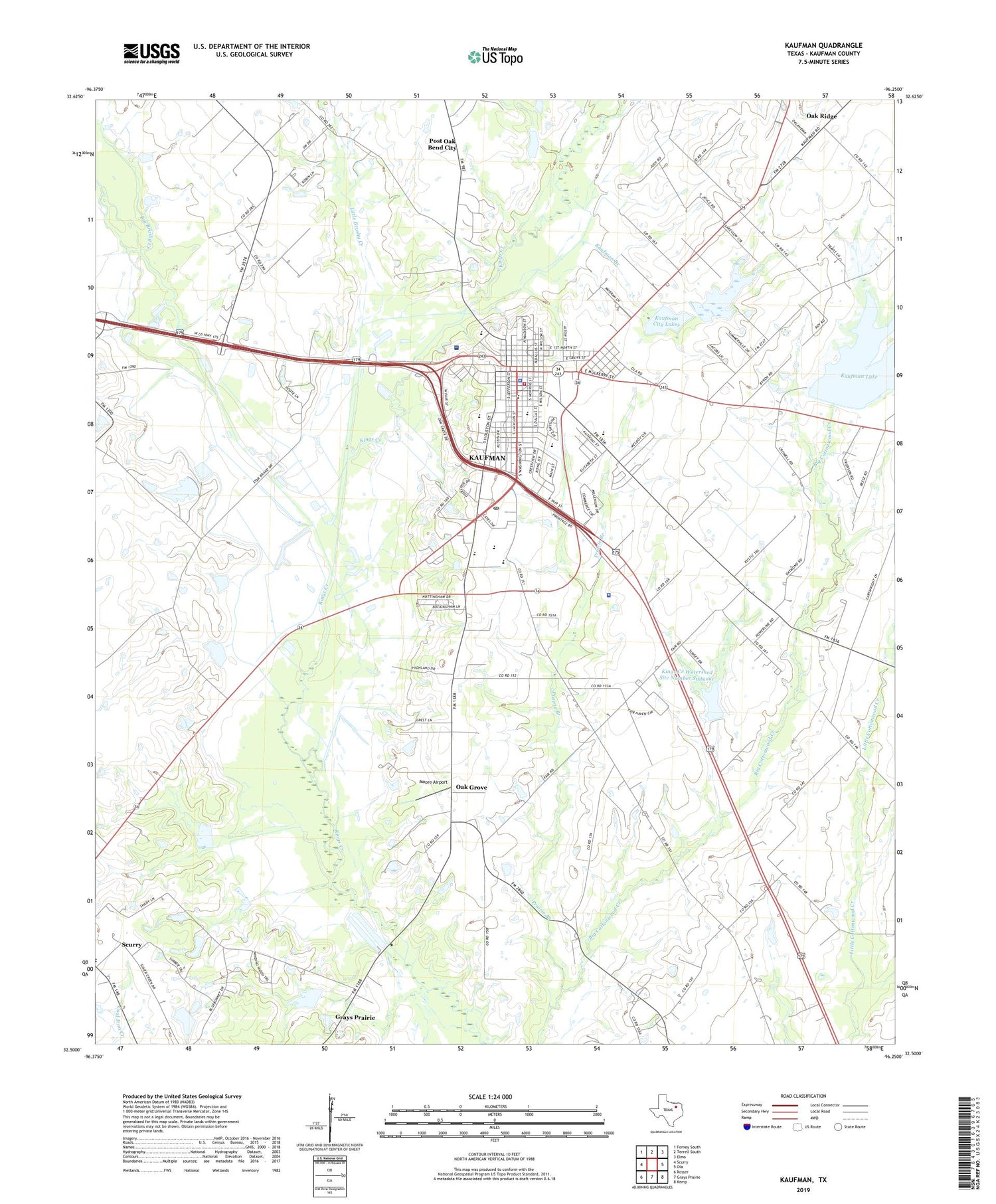 Kaufman Texas US Topo Map Image