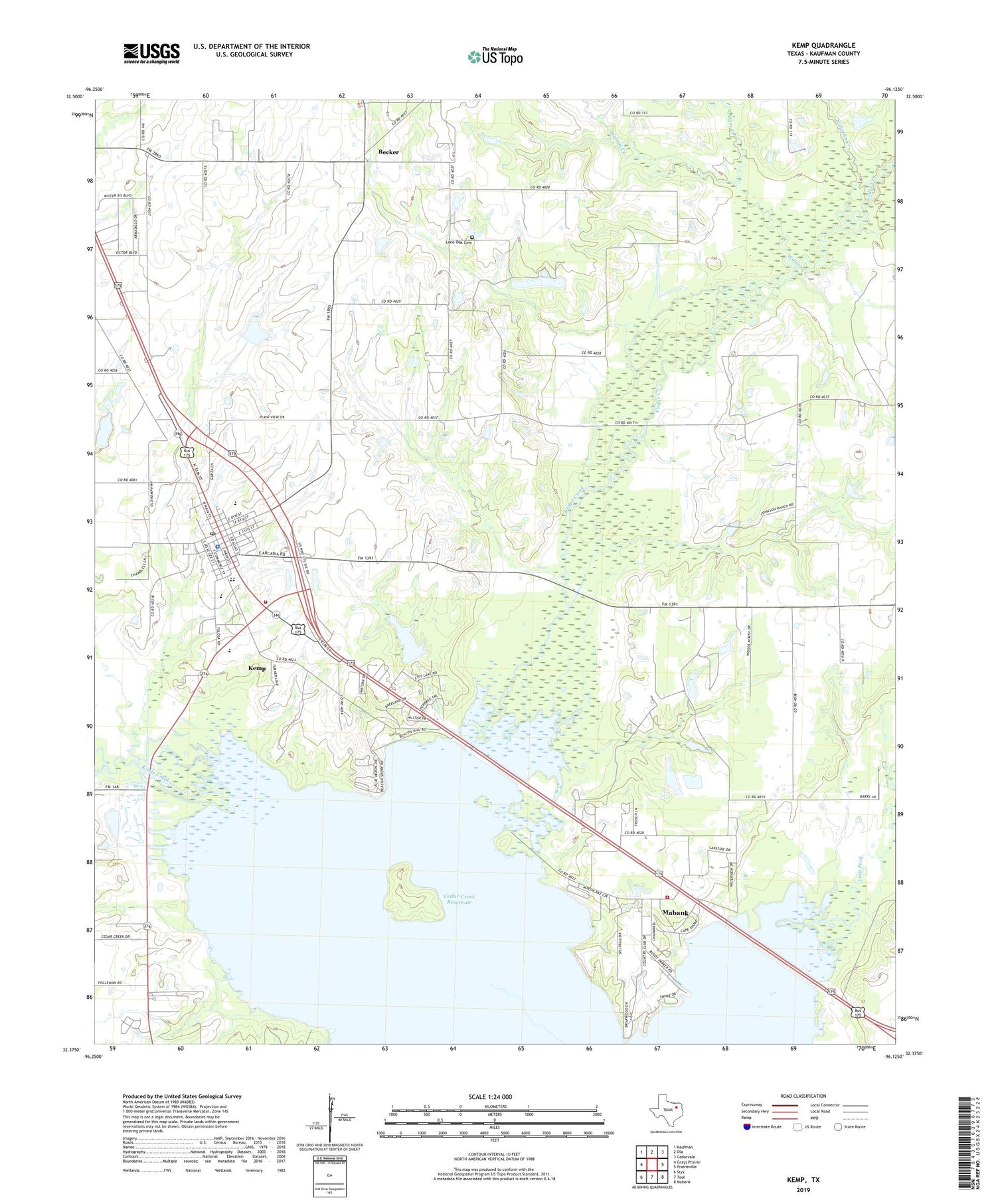 Kemp Texas US Topo Map Image