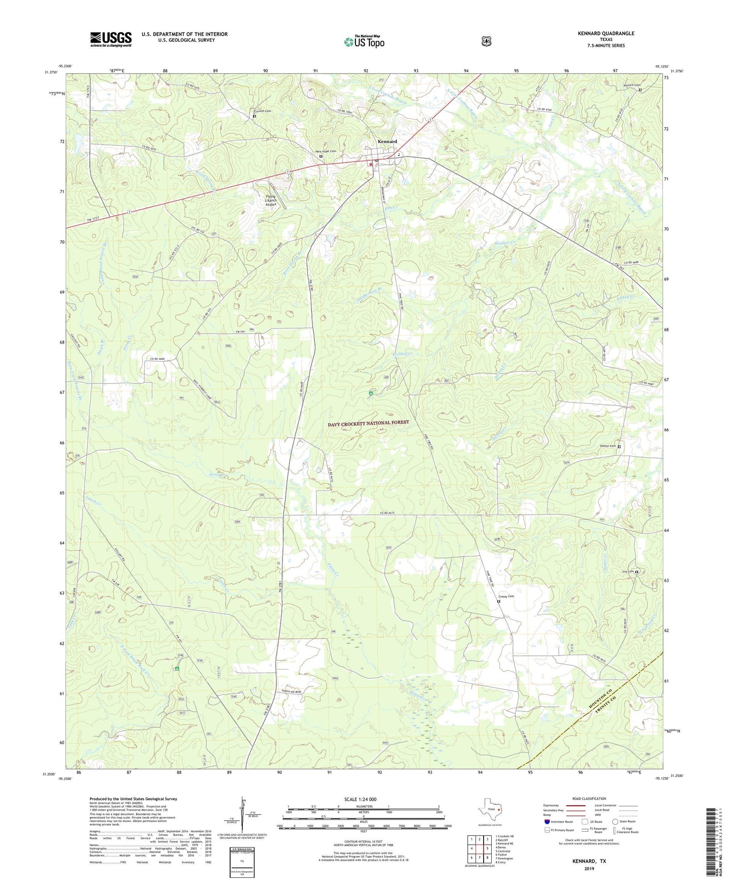 Kennard Texas US Topo Map Image
