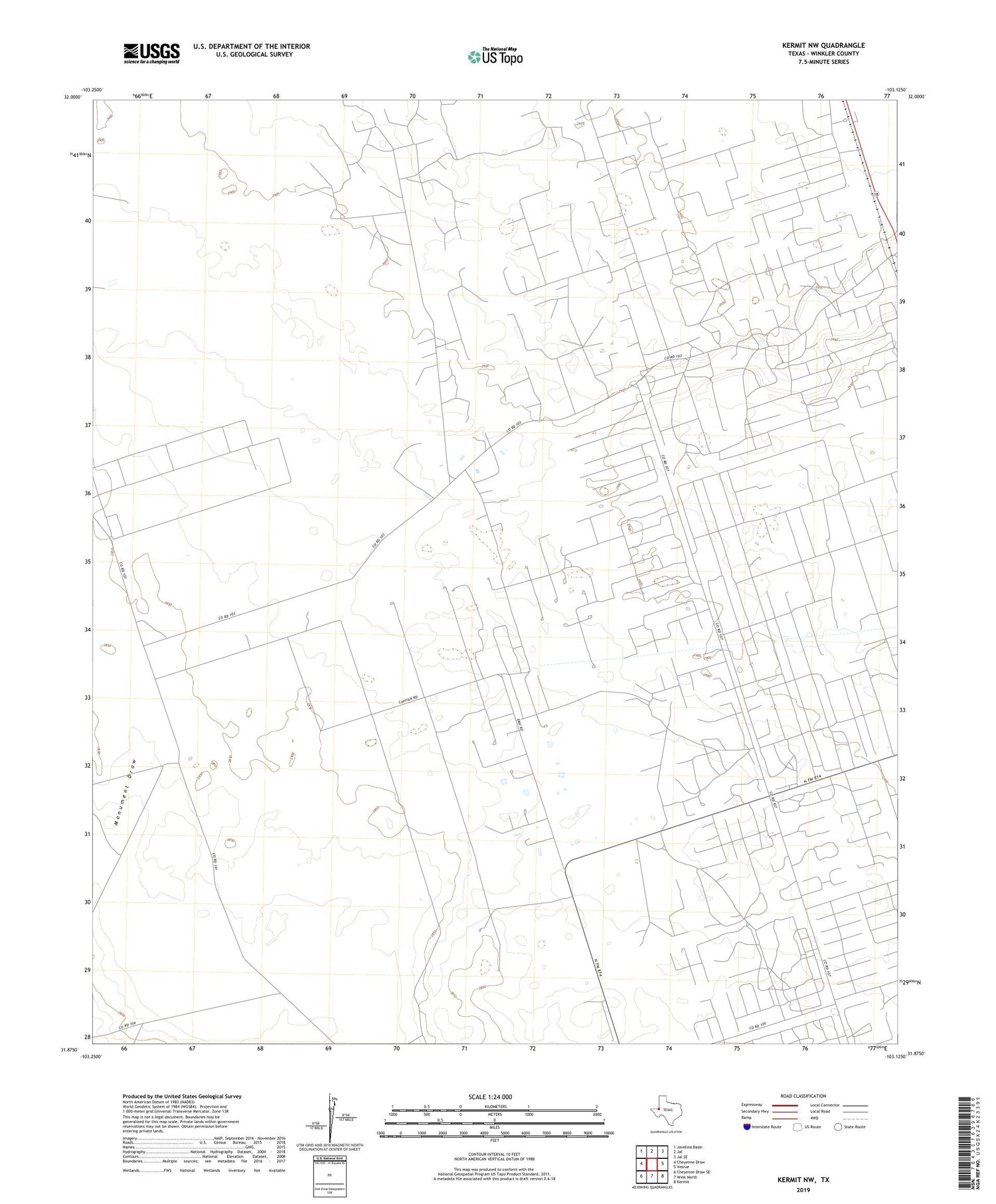 Kermit NW Texas US Topo Map Image