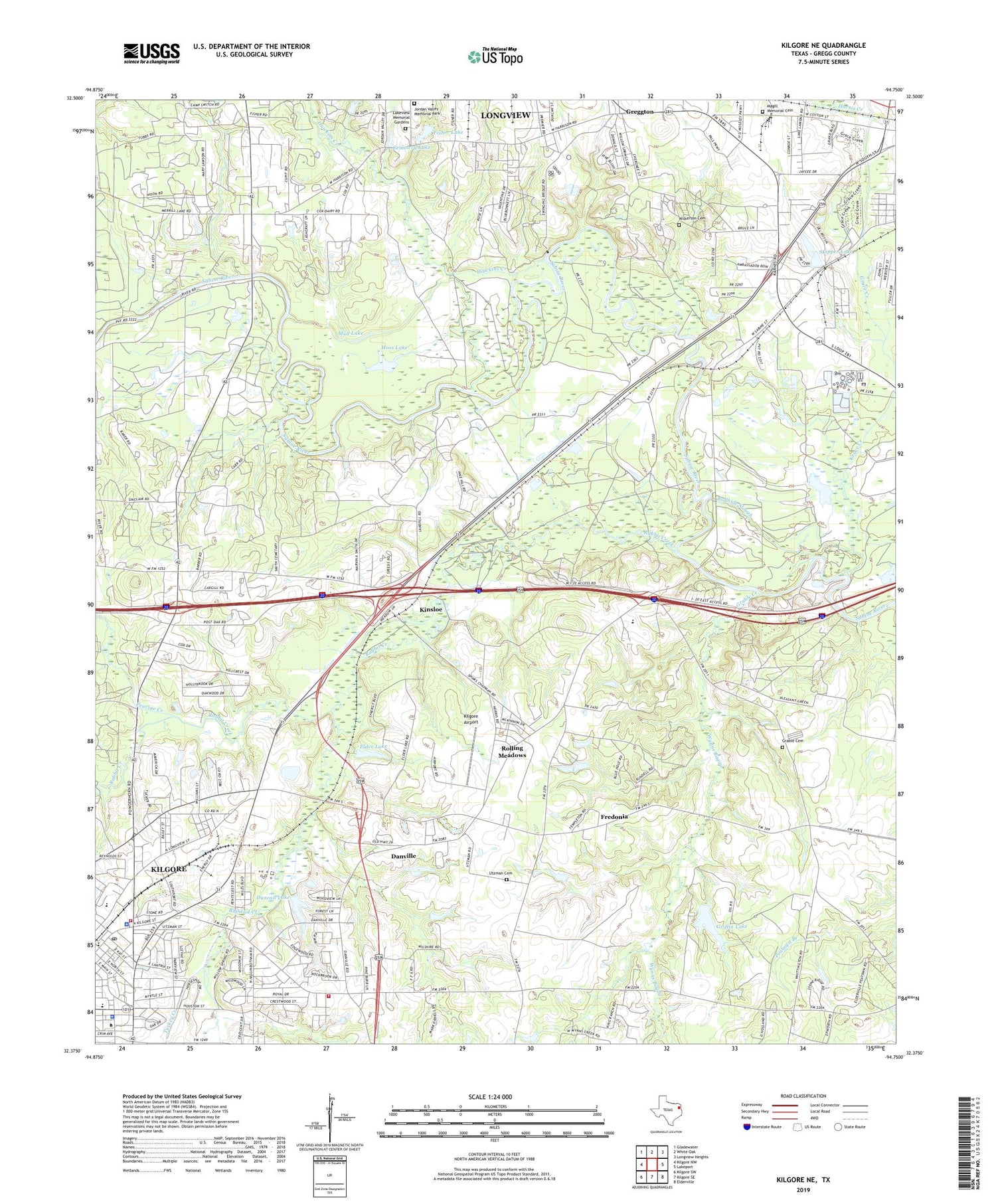 Kilgore NE Texas US Topo Map Image