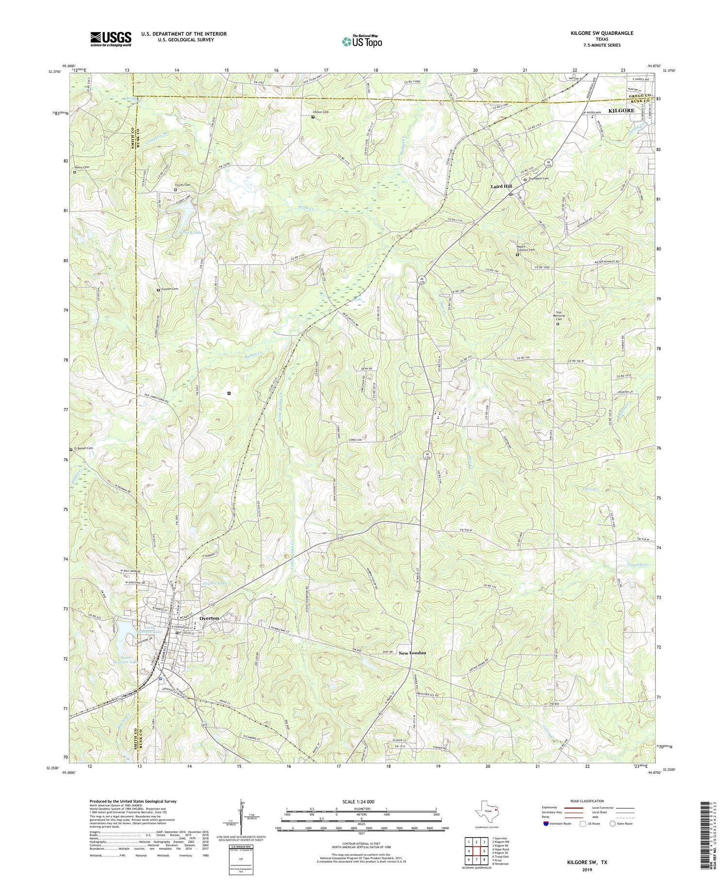 Kilgore SW Texas US Topo Map Image