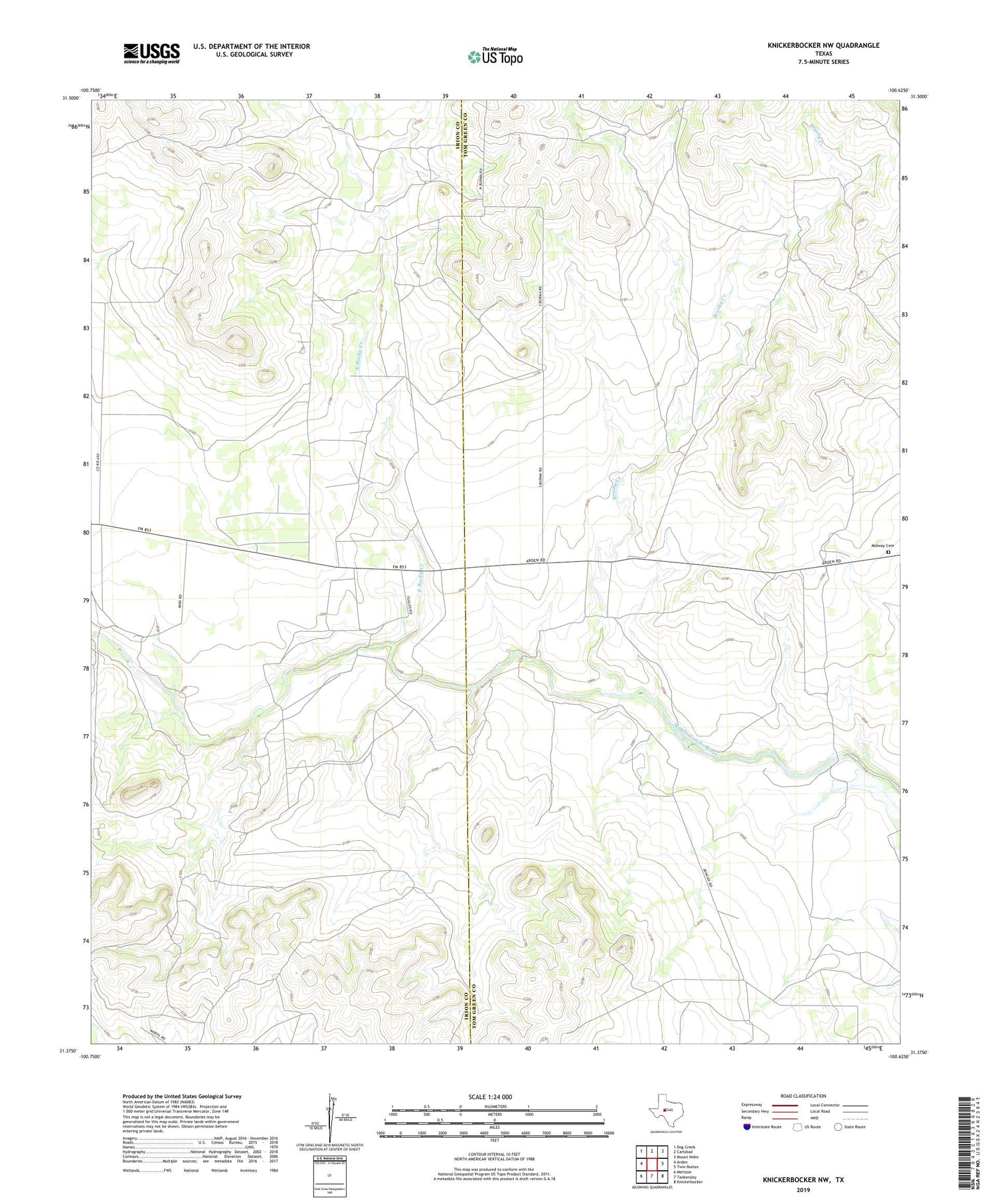 Knickerbocker NW Texas US Topo Map Image