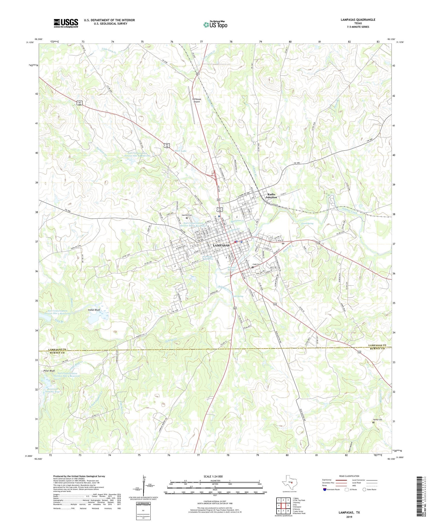 Lampasas Texas US Topo Map Image