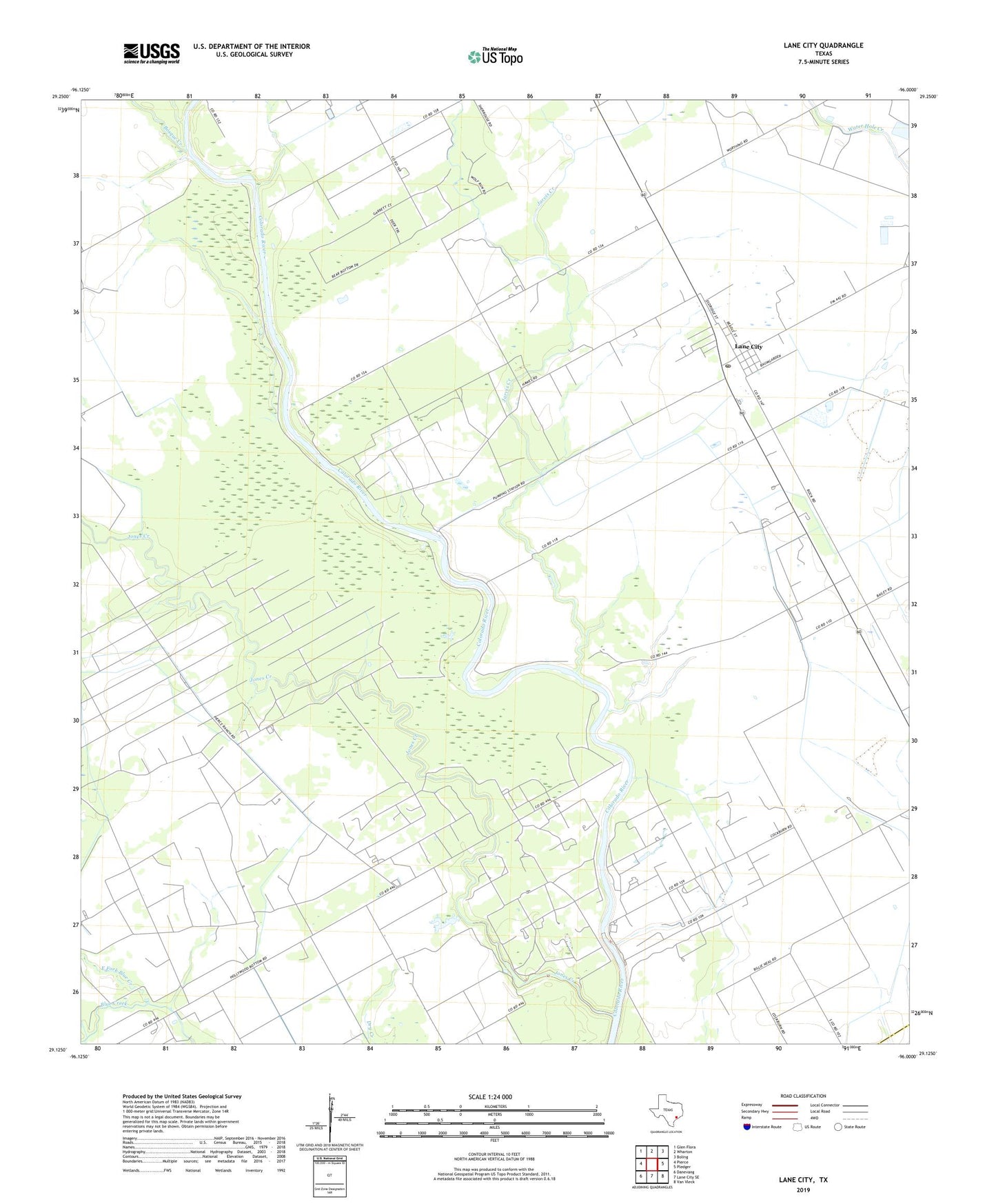 Lane City Texas US Topo Map Image