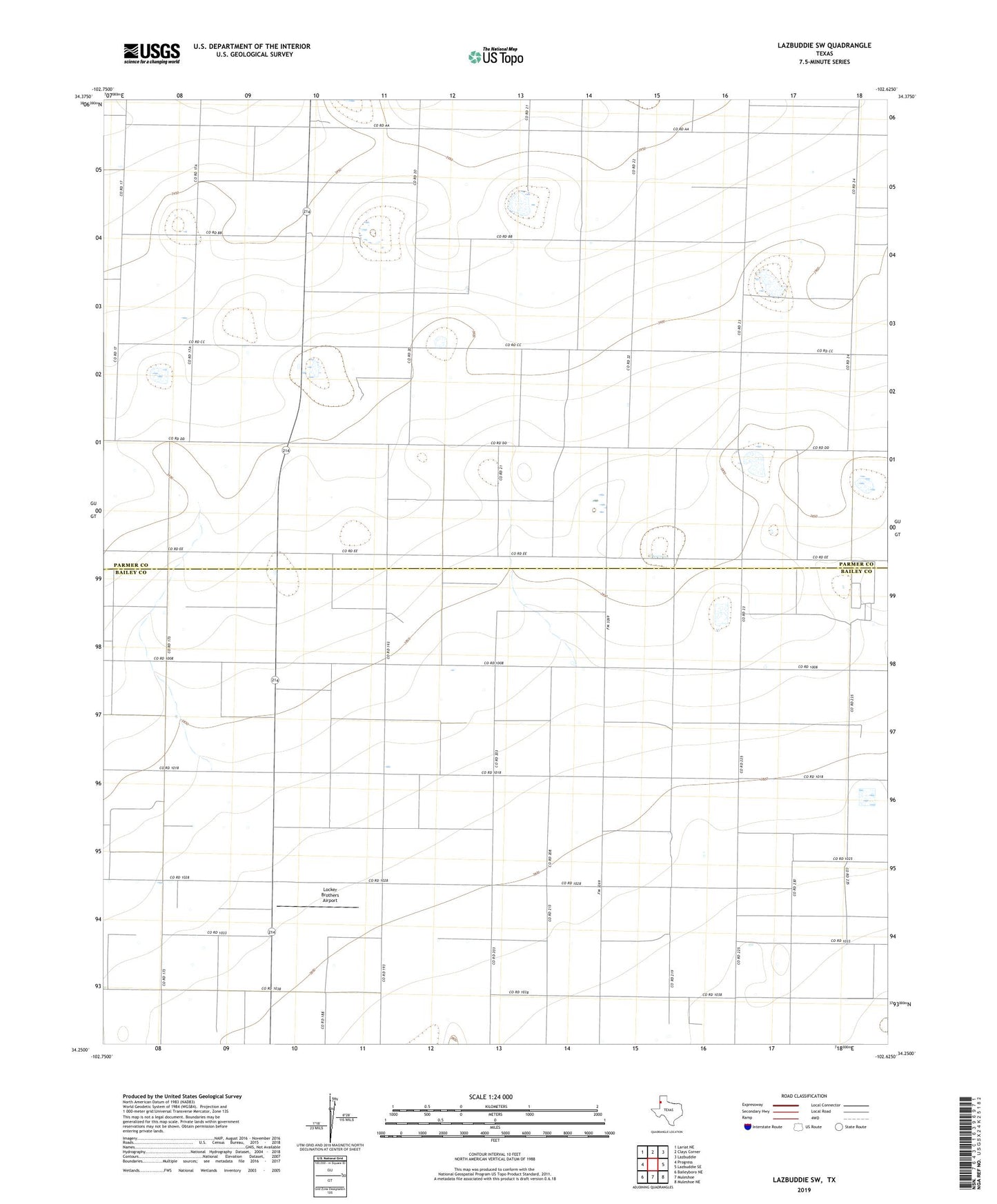 Lazbuddie SW Texas US Topo Map Image