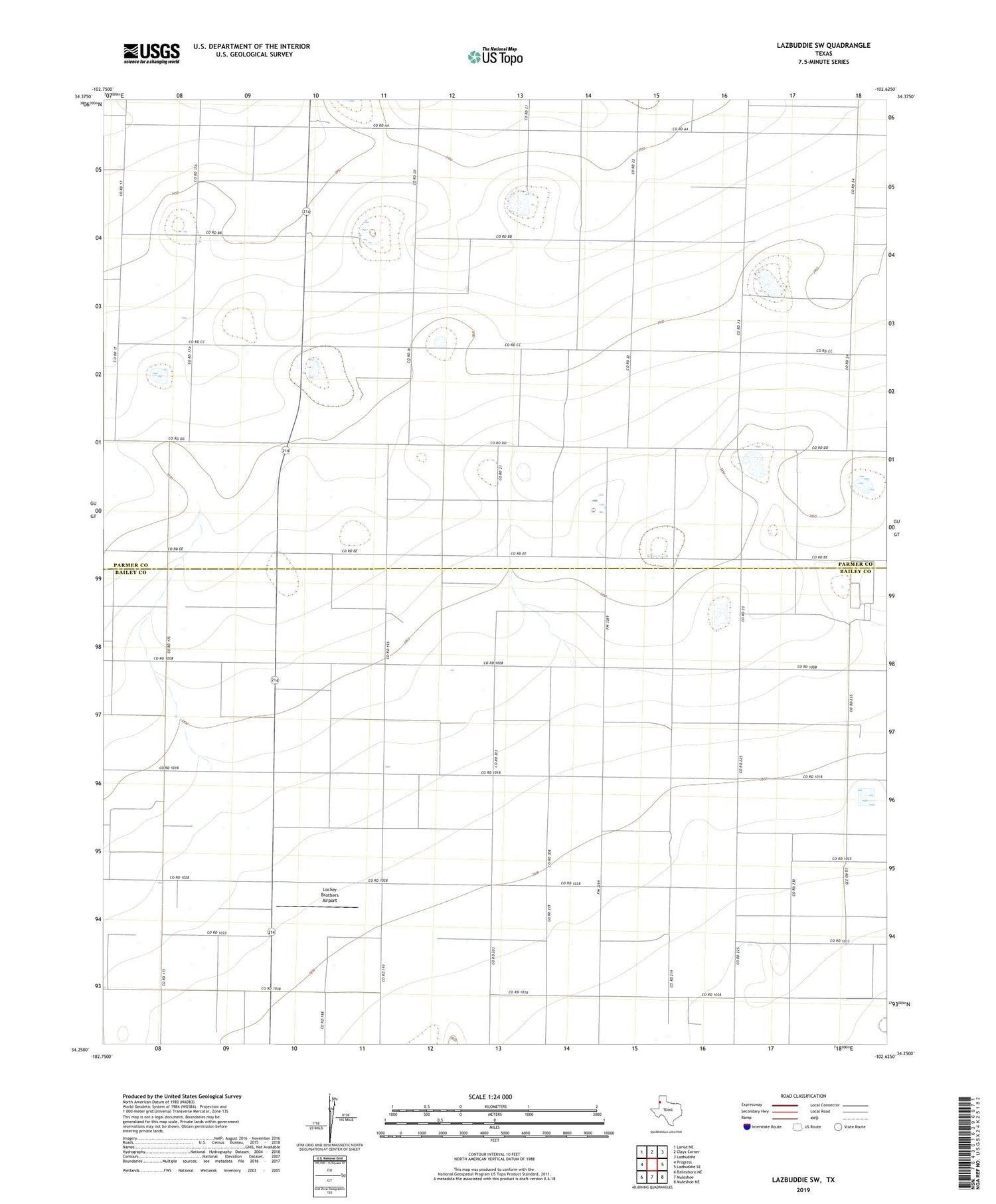 Lazbuddie SW Texas US Topo Map Image