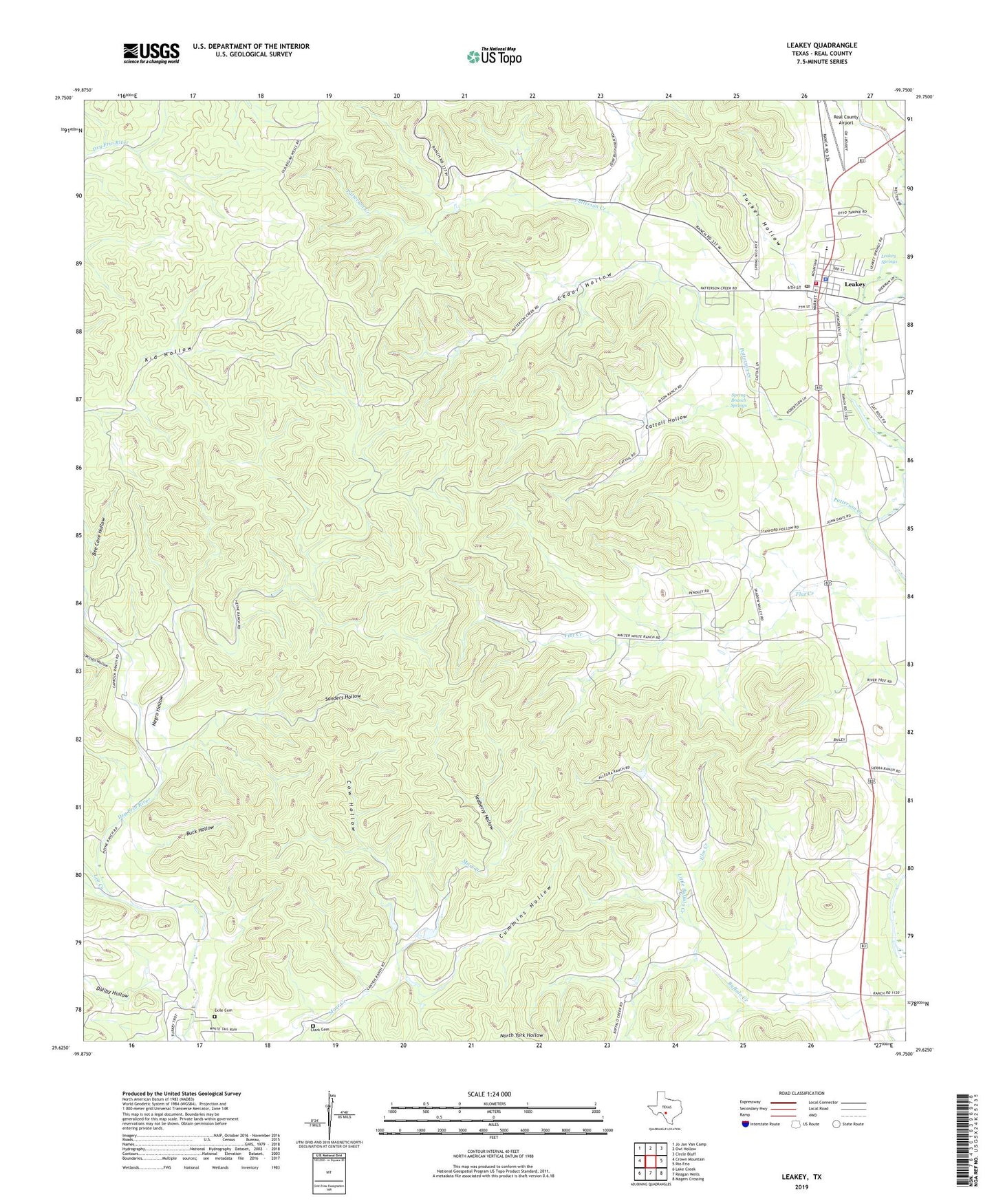 Leakey Texas US Topo Map Image