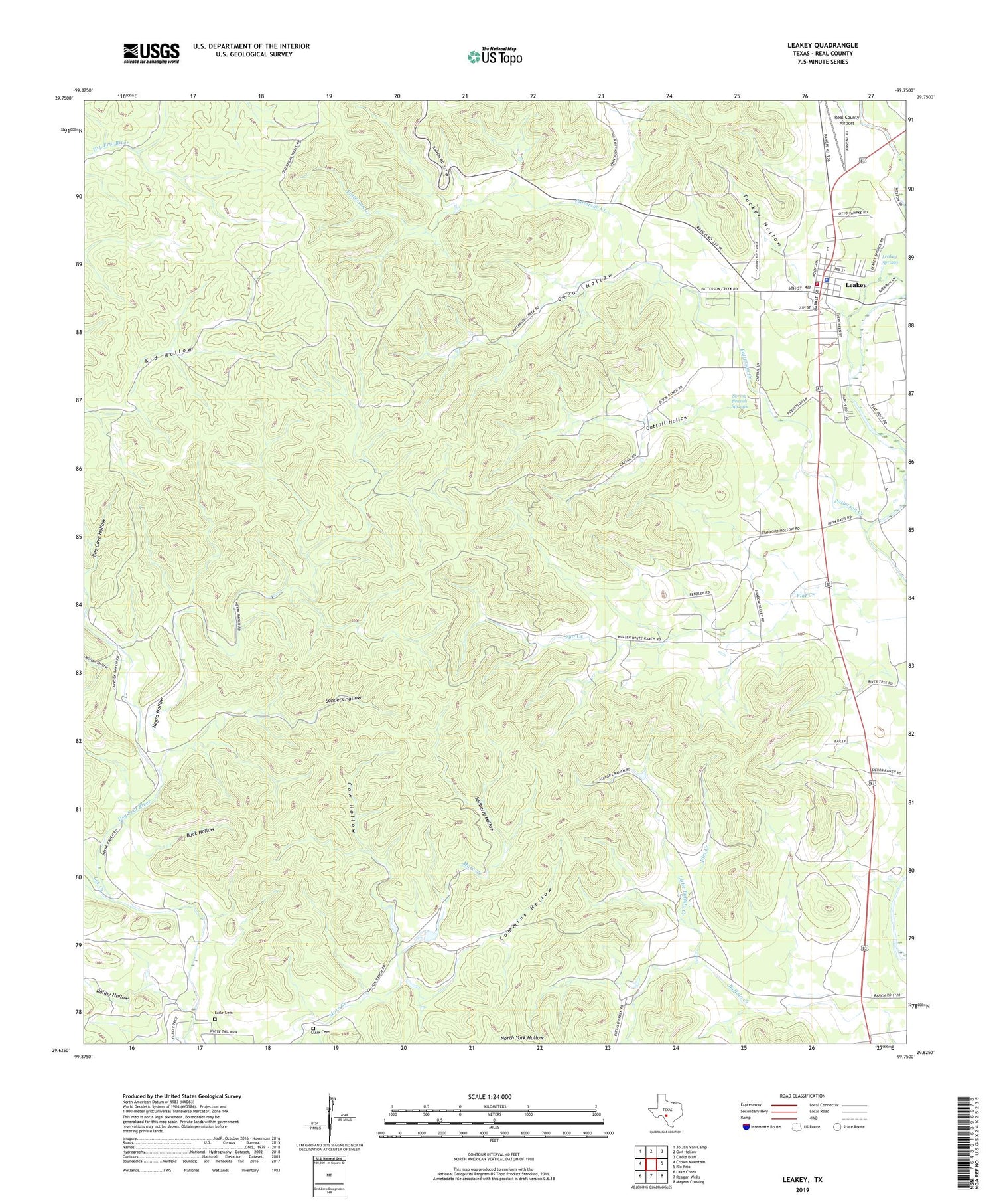 Leakey Texas US Topo Map Image
