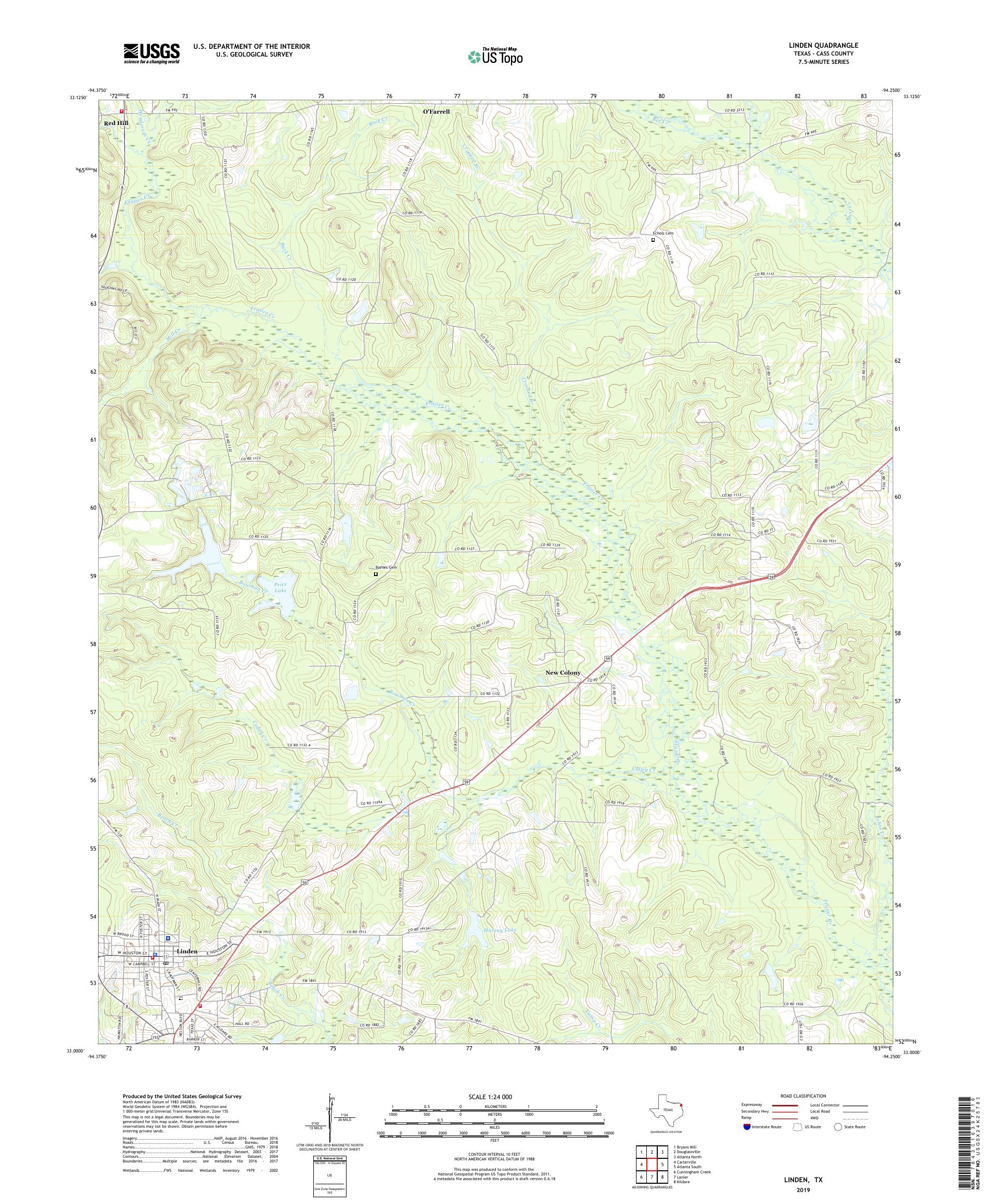 Linden Texas US Topo Map – MyTopo Map Store