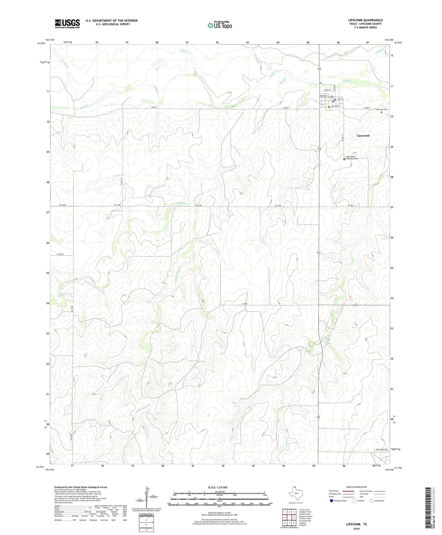 Lipscomb Texas US Topo Map Image