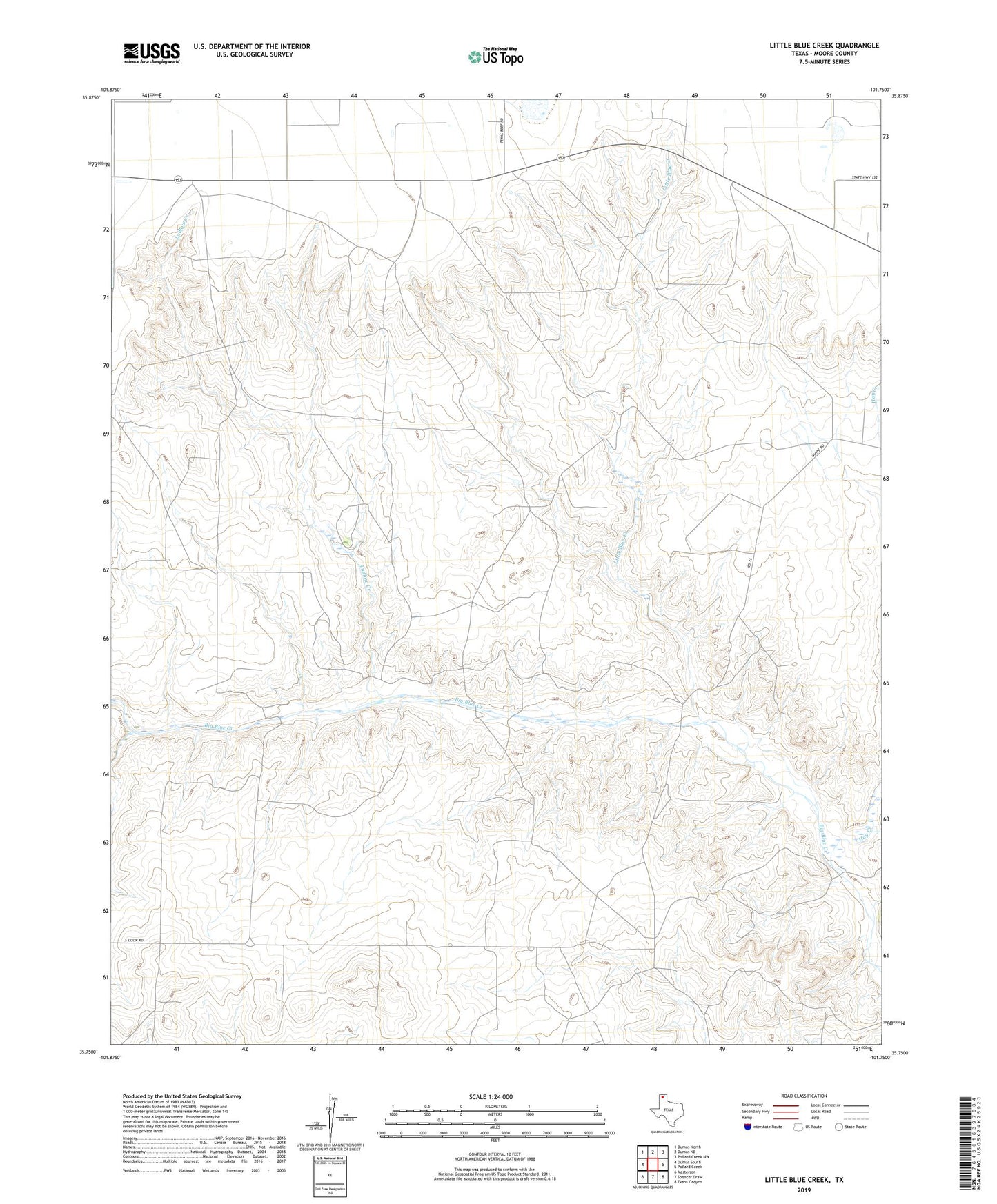 Little Blue Creek Texas US Topo Map Image