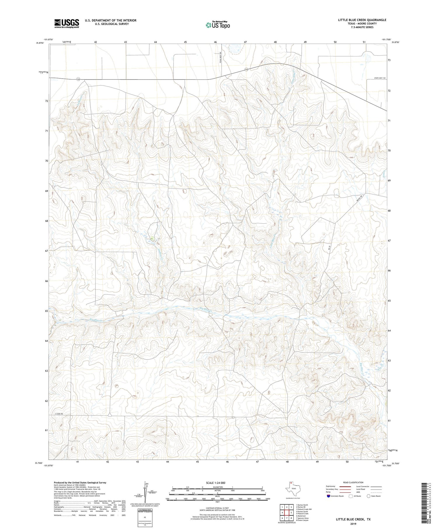 Little Blue Creek Texas US Topo Map Image