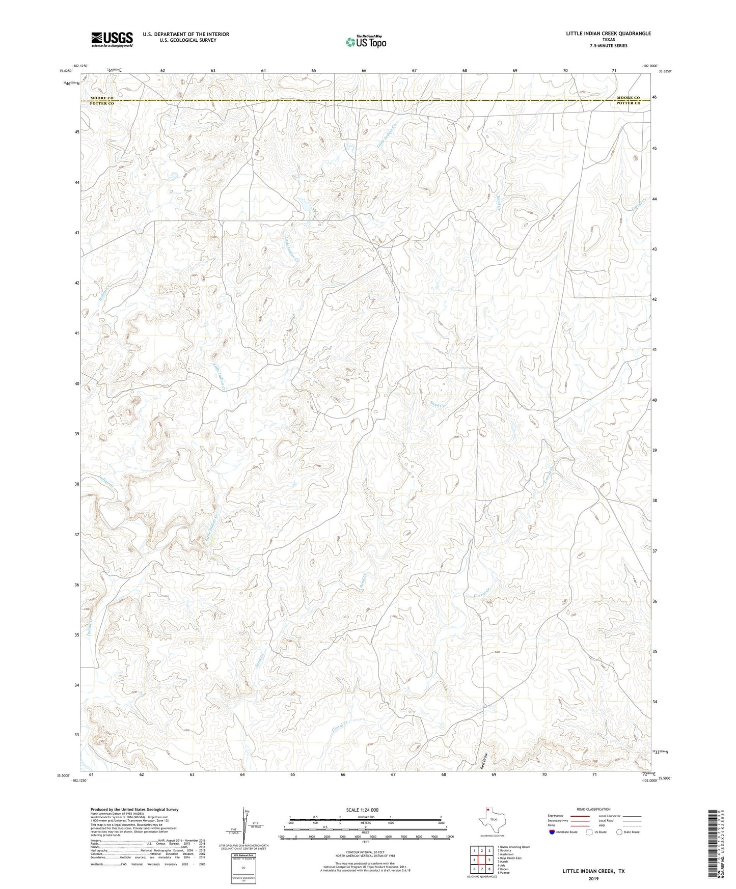 Little Indian Creek Texas US Topo Map Image