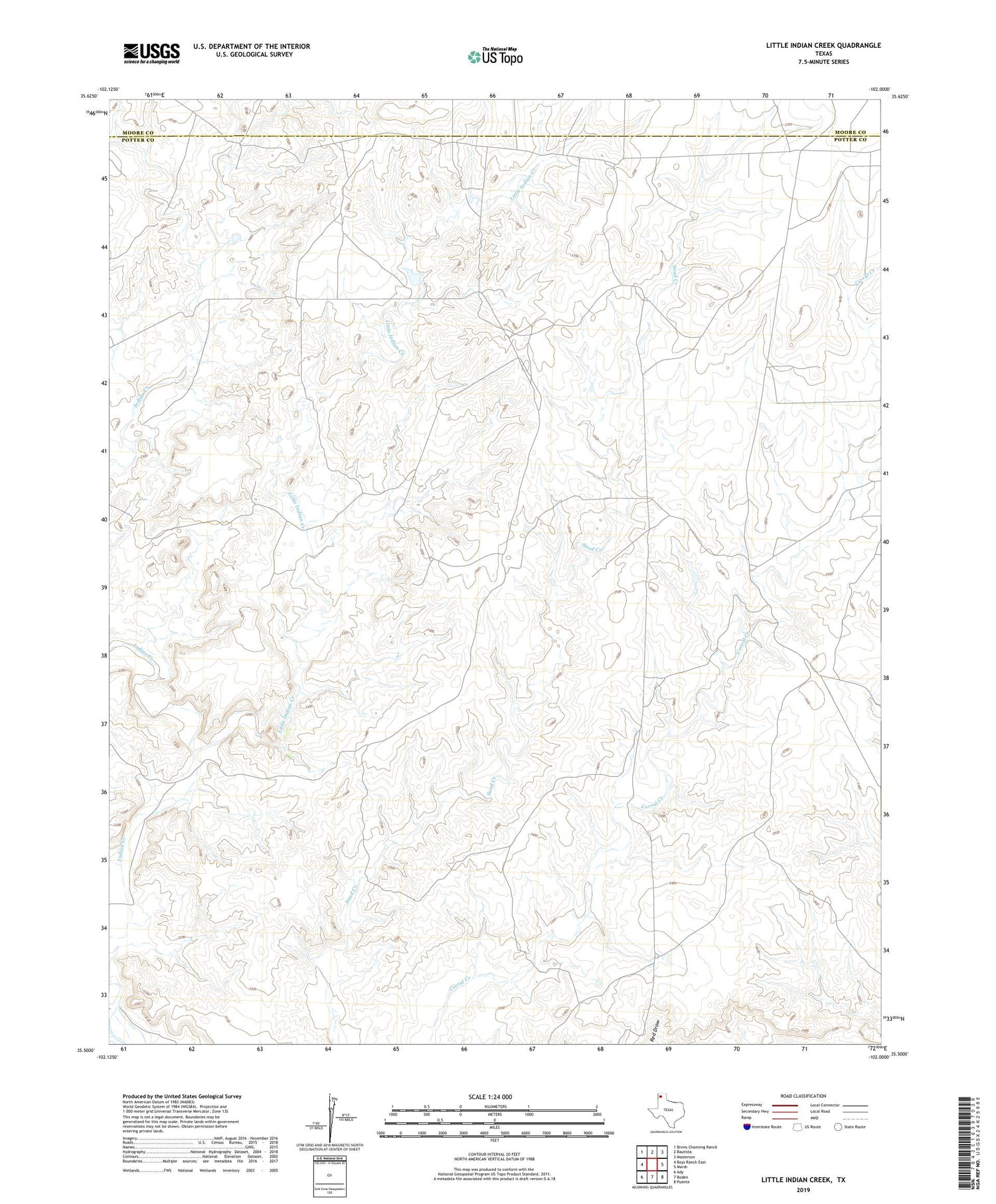 Little Indian Creek Texas US Topo Map Image